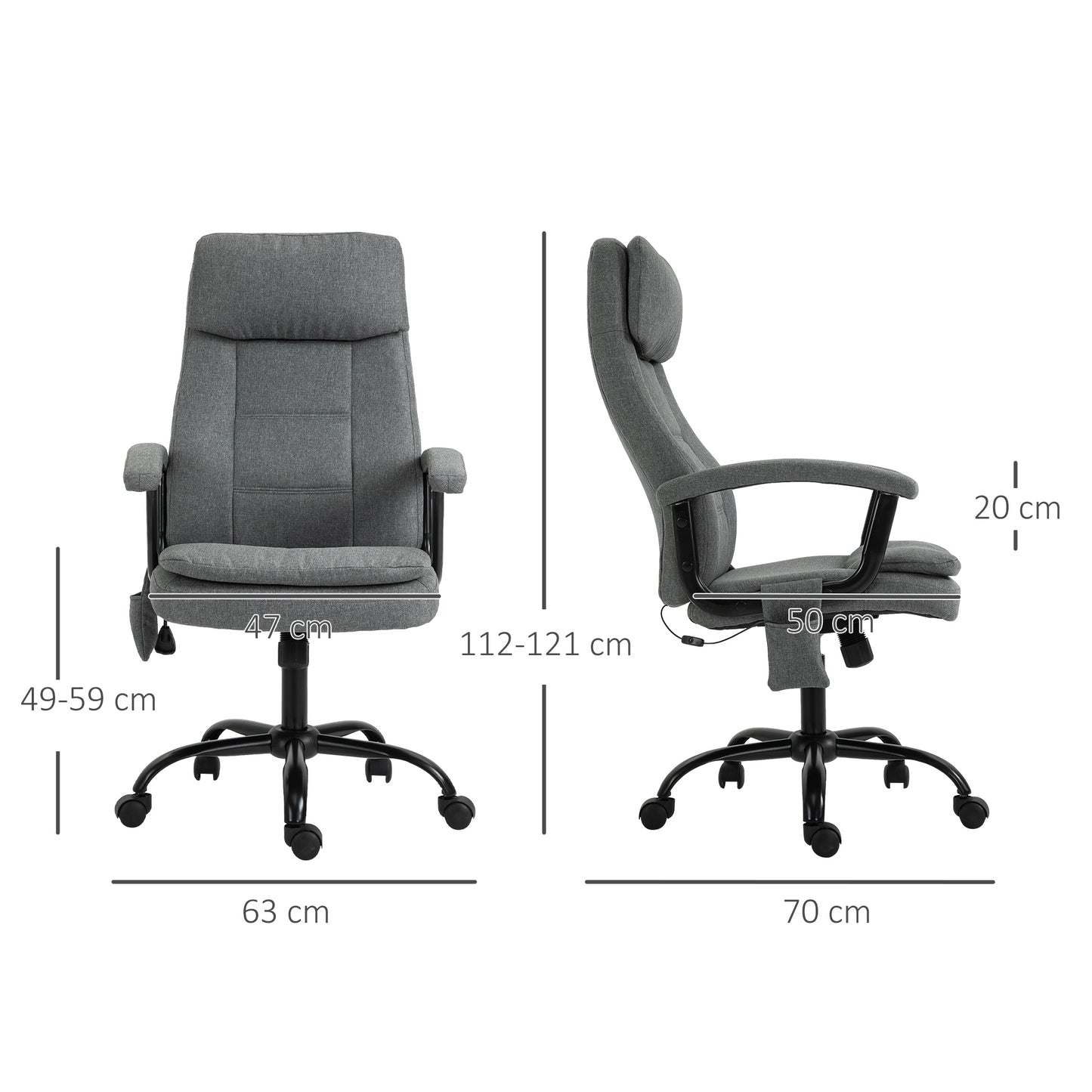 Image for Vinsetto 2-Point Massage Office Chair Linen-Look Ergonomic Adjustable Height w/ 360° Swivel 5 Castor Wheels Rocking Comfortable Executive Seat Grey