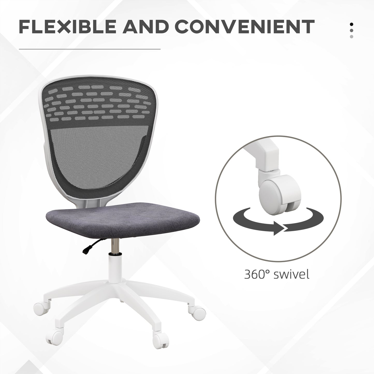 Image for Vinsetto Armless Desk Chair, Mesh Office Chair, Height Adjustable with Swivel Wheels, Grey