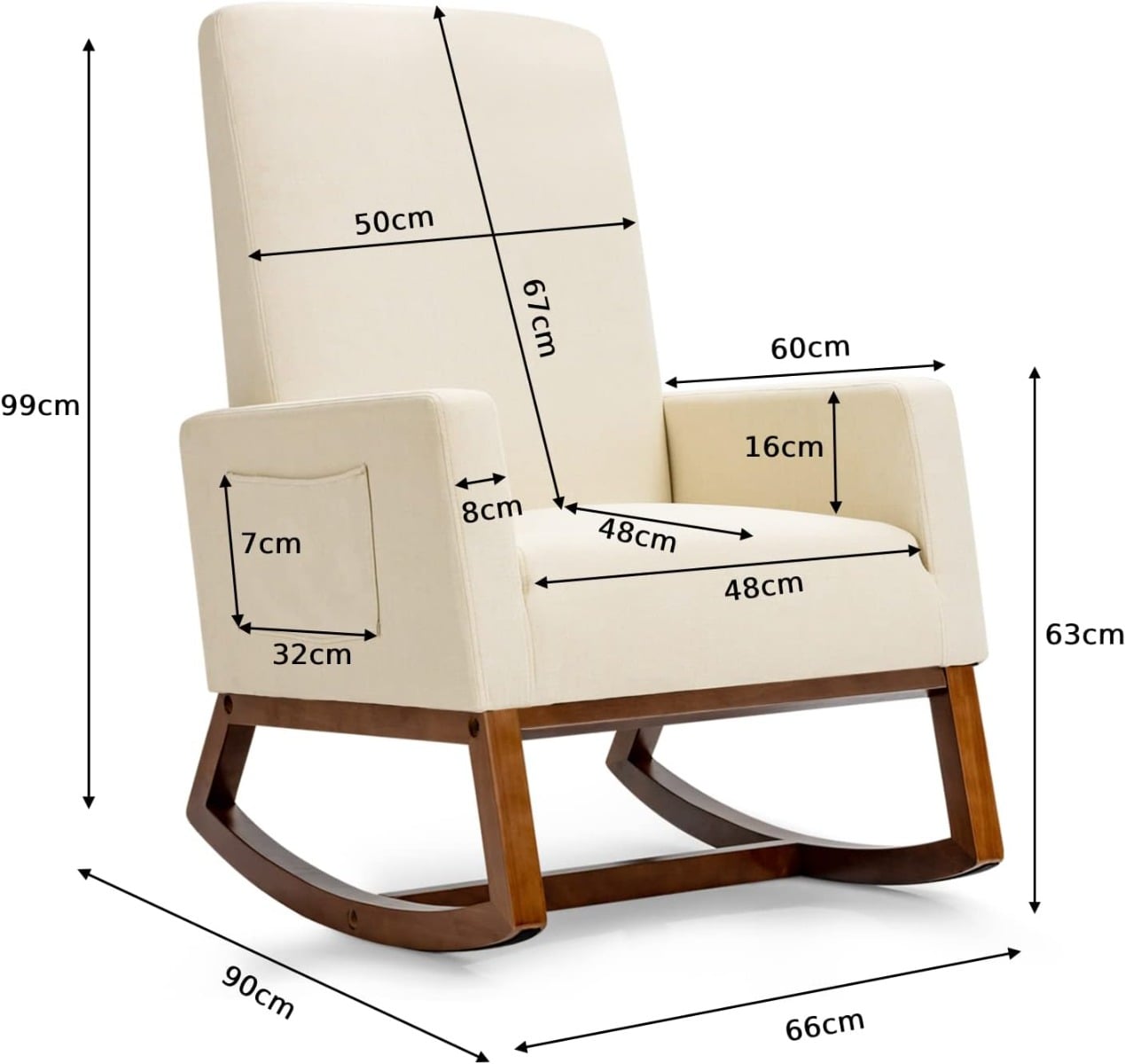 Upholstered Fabric Armchair with Rubber Wood Base Beige Dimensions