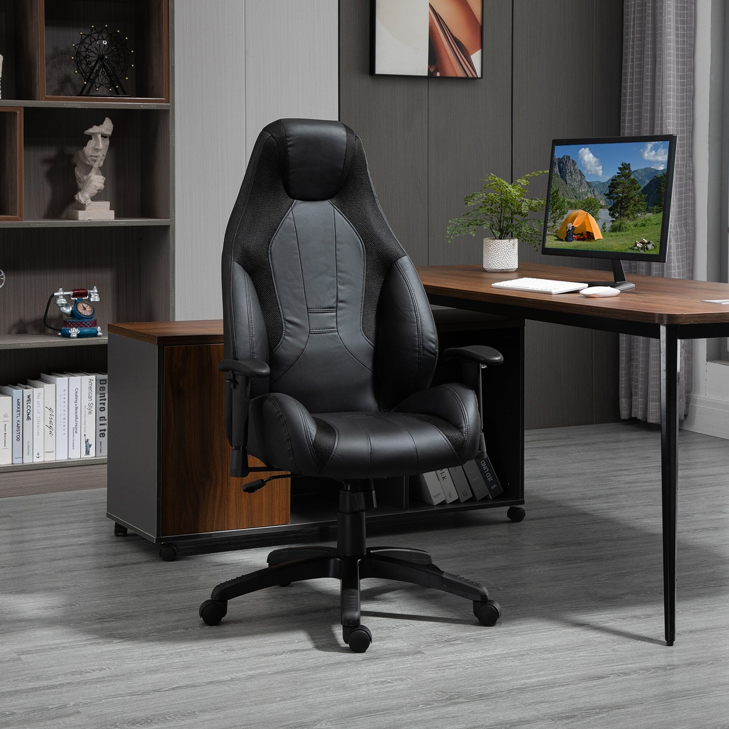 Image for Vinsetto High Back Executive Office Chair Mesh & Fuax Leather Gaming Gamer Chair with Swivel Wheels, Adjustable Height and Armrest, Black