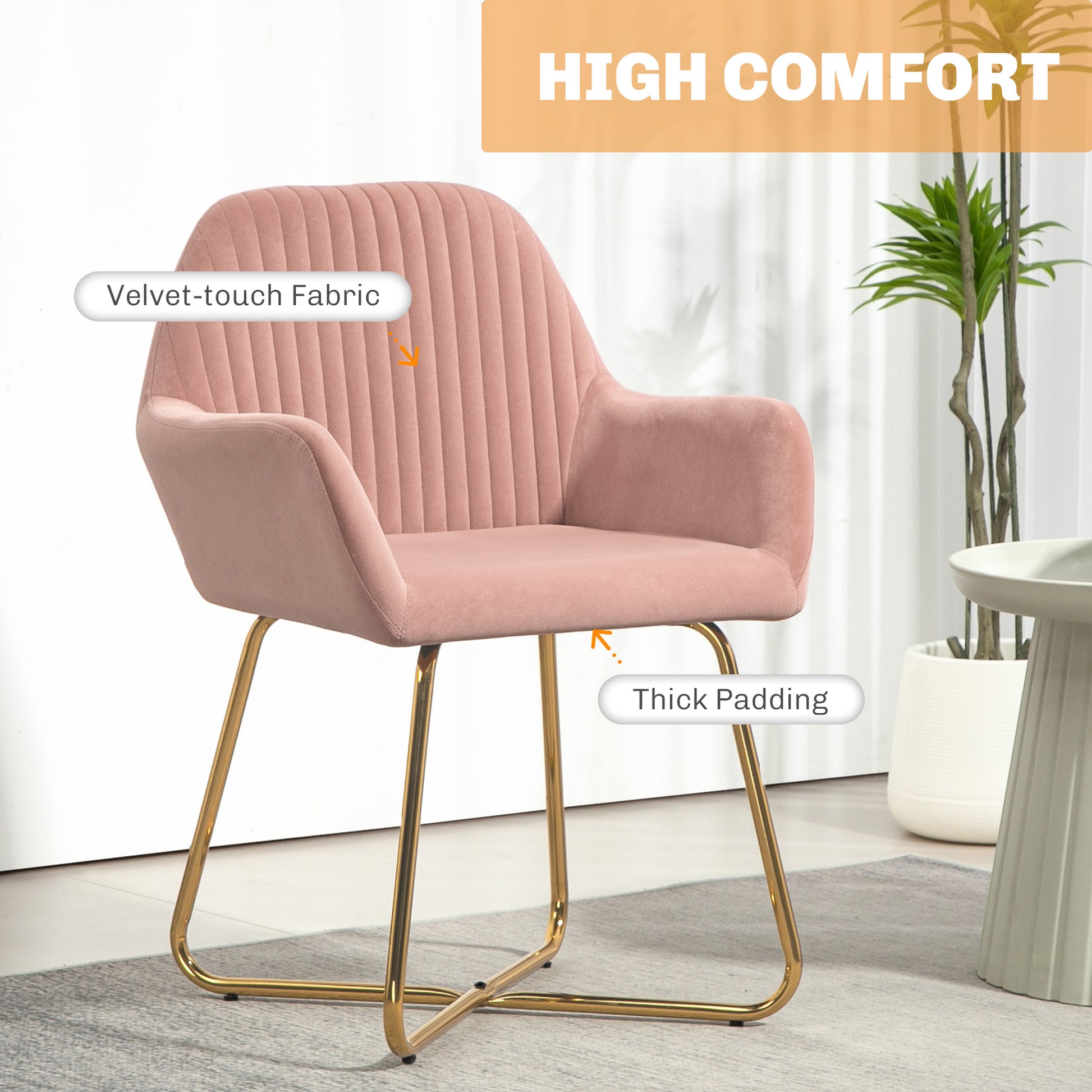HOMCOM Modern Arm Chair Set of 2 Upholstered Accent Chair with Metal Base for Living Room - ChairwayUK