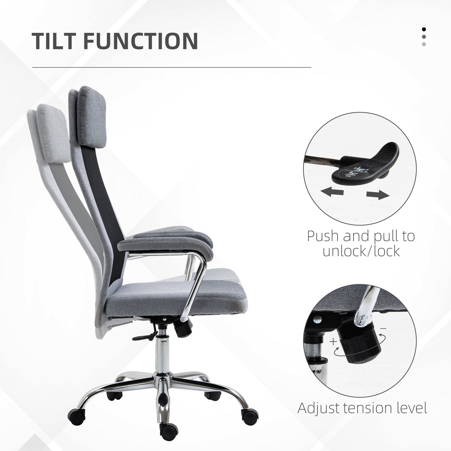 Image for Vinsetto Office Chair Linen-Feel Mesh Fabric High Back Swivel Computer Task Desk Chair for Home with Arm, Wheels, Grey