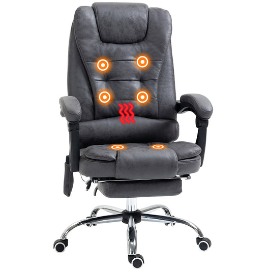 Image for Vinsetto Heated 6 Points Vibration Massage Executive Office Chair Adjustable Swivel Ergonomic High Back Desk Chair Recliner with Footrest Dark Grey