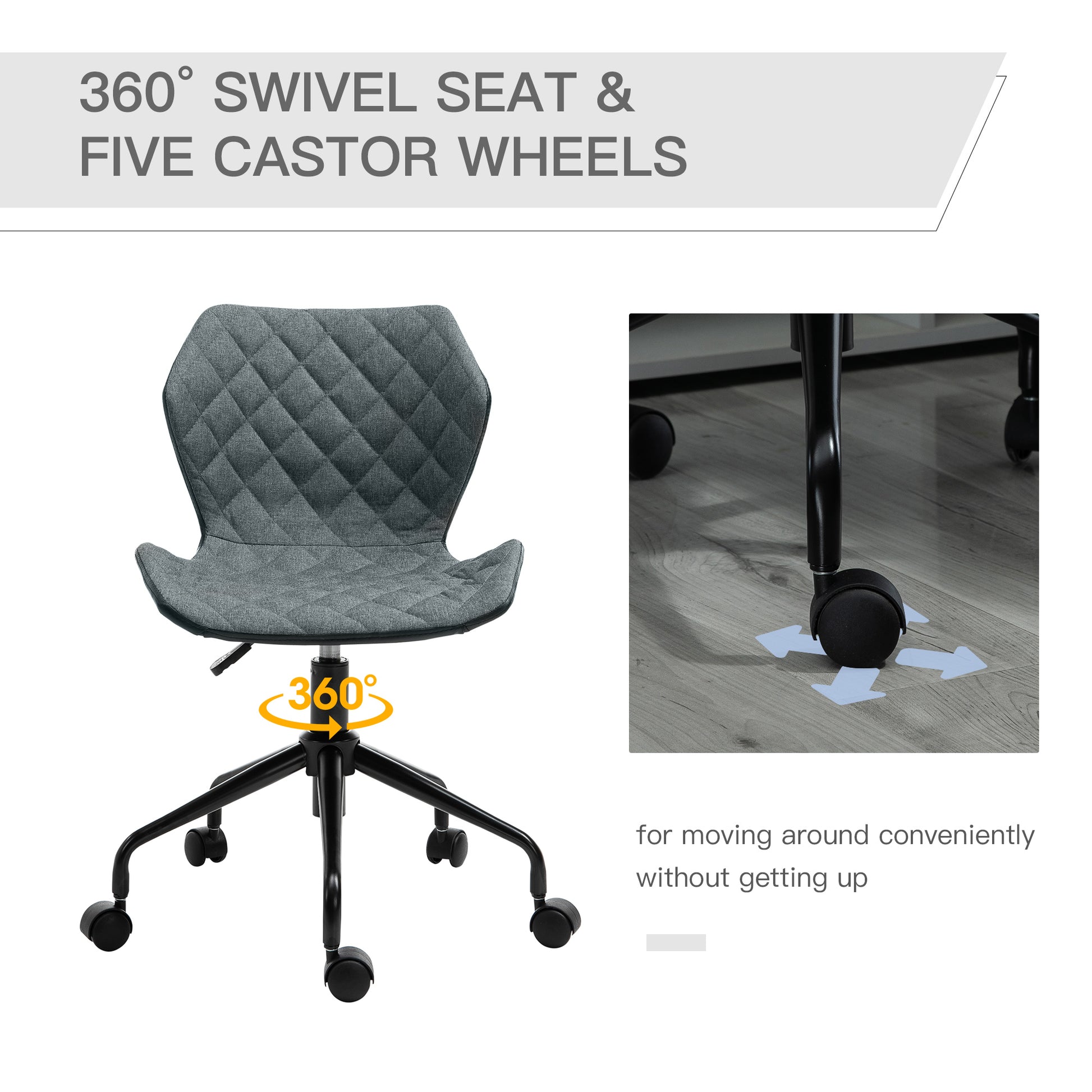 Image for HOMCOM Swivel Chair, Home Office Computer Desk Chair With Nylon Wheels Adjustable Height Linen Grey