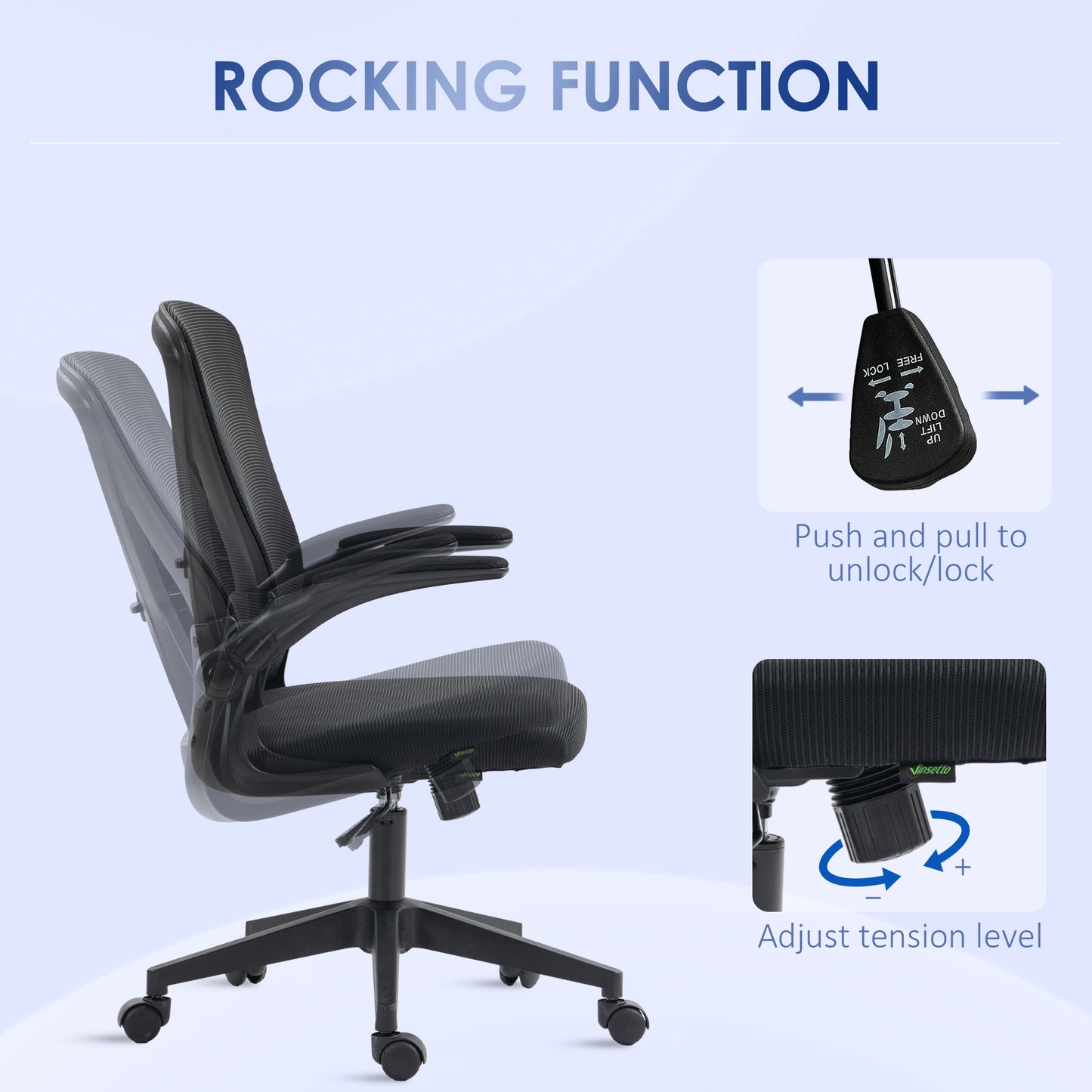 Image for Vinsetto Mesh Office Chair with Flip-up Armrests, Ergonomic Computer Desk Chair with Lumbar Support and Swivel Wheels, Black