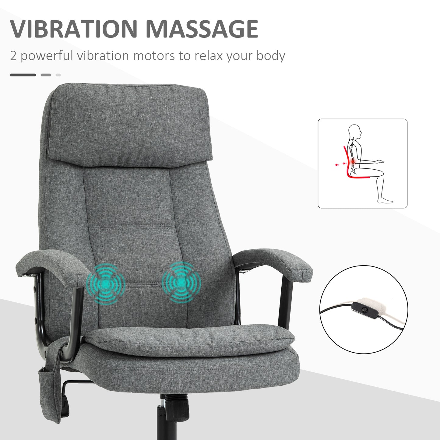 Image for Vinsetto 2-Point Massage Office Chair Linen-Look Ergonomic Adjustable Height w/ 360° Swivel 5 Castor Wheels Rocking Comfortable Executive Seat Grey