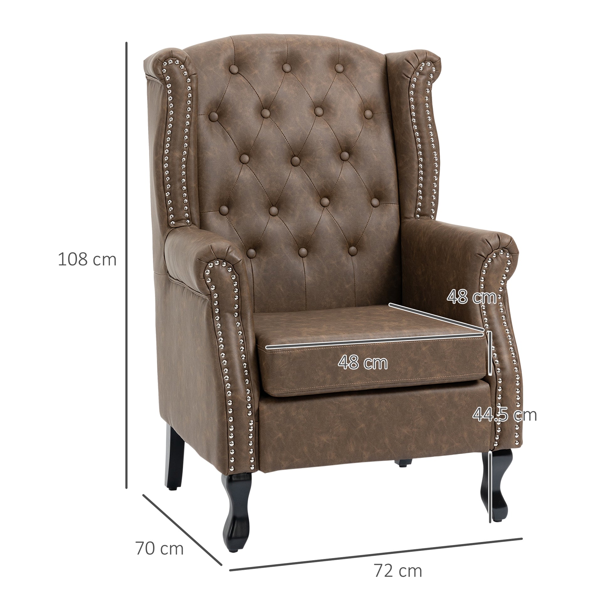 HOMCOM Wingback Accent Chair Tufted Chesterfield-style Armchair with Nail Head Trim for Living Room Bedroom - ChairwayUK