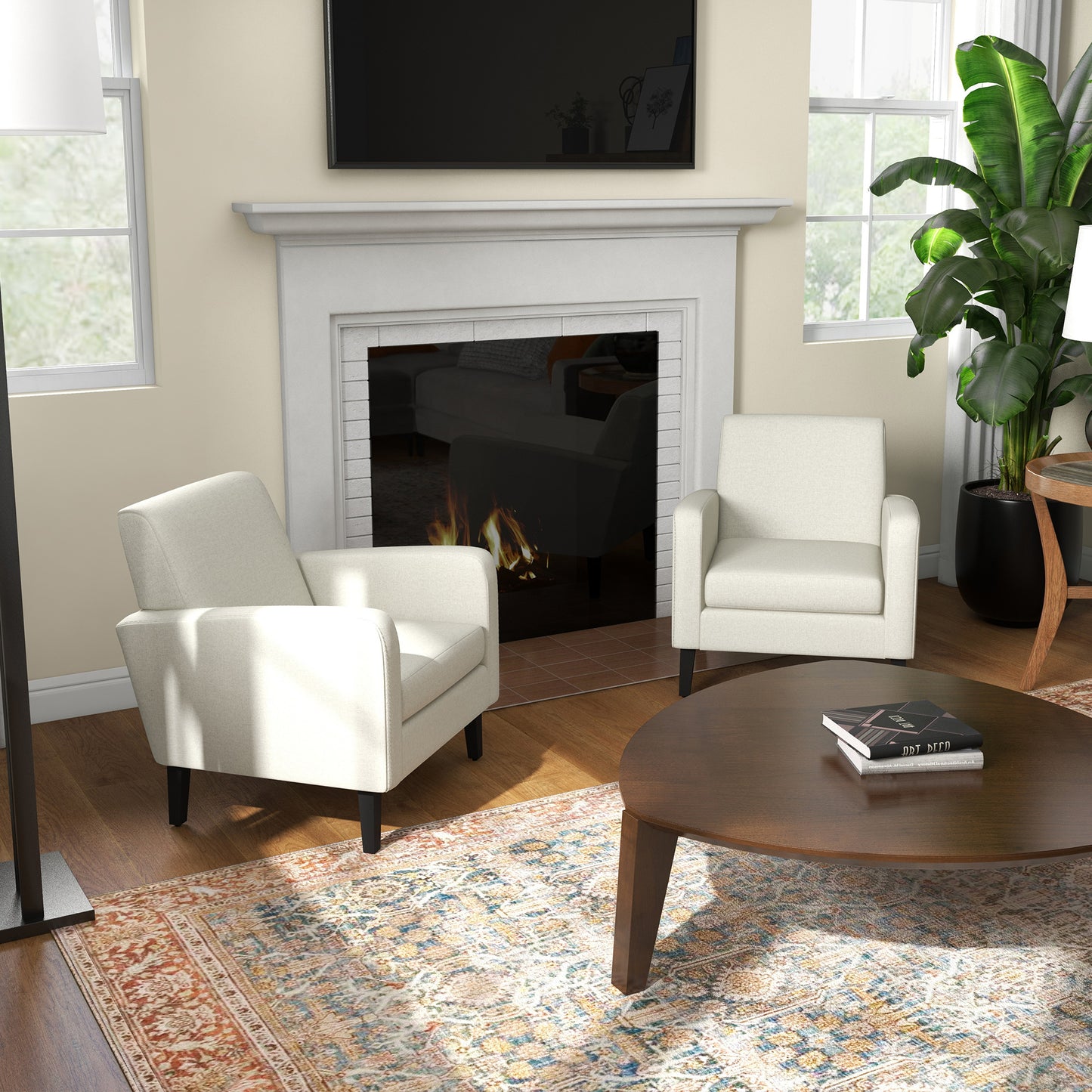 2 Pieces Modern Armchairs with Rubber Wood Legs, Upholstered Accent Chairs, Single Sofa for Living Room, Bedroom