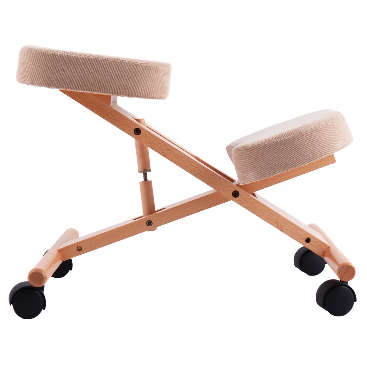 Wooden Orthopaedic Kneeling with padded seat and knee rest with breathable polyacrylic fabric.