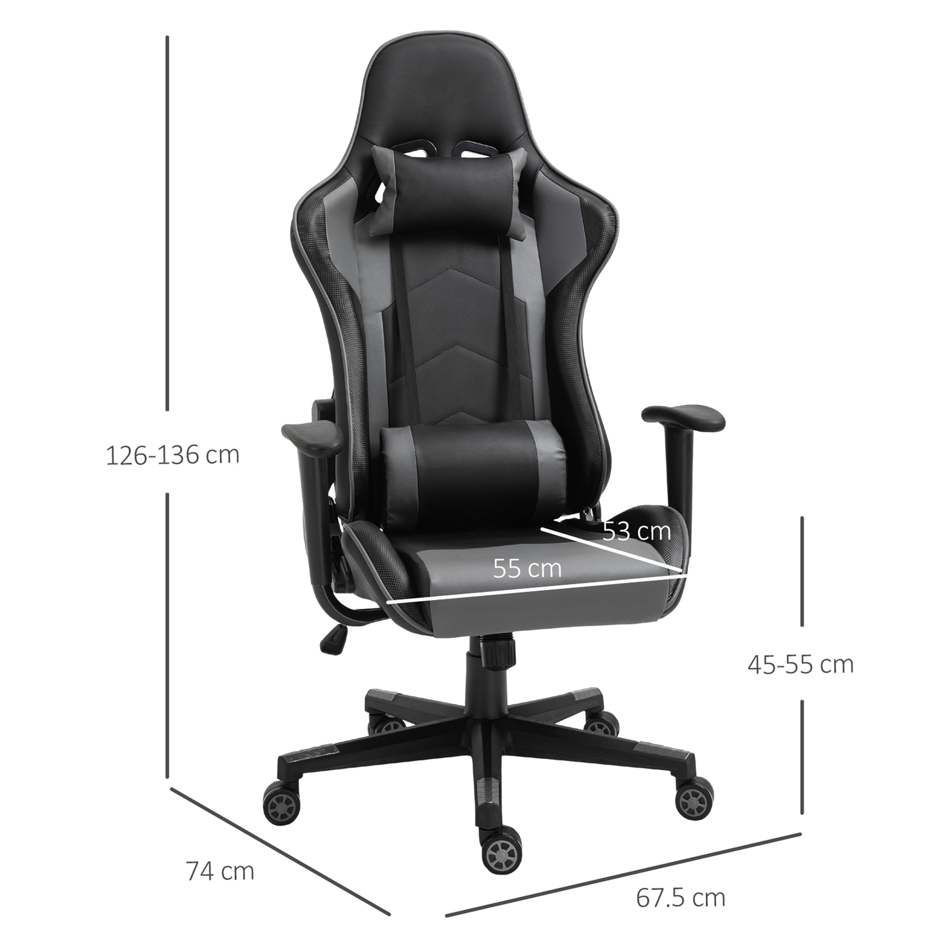 Image for Vinsetto High Back Racing Gaming Chair Reclining 360° Swivel Rocking Height Adjustable with Pillow and Build-in Lumbar Home Black PU Leather