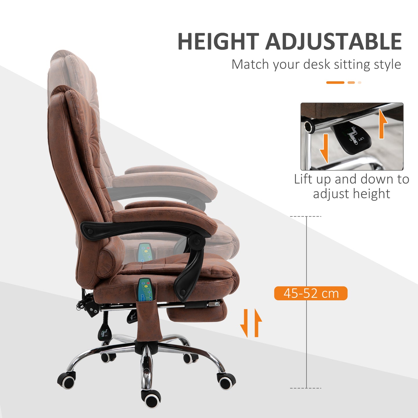 Image for Vinsetto Heated 6 Points Vibration Massage Executive Office Chair Adjustable Swivel Ergonomic High Back Desk Chair Recliner with Footrest Brown