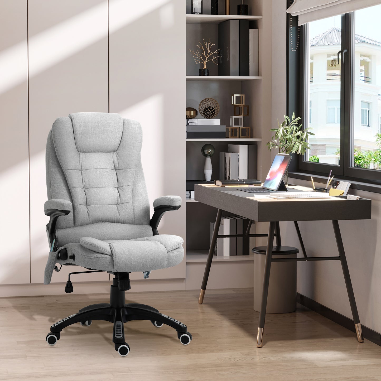 Image for Vinsetto Office Chair with Massager High Back Ergonomic Design with Heated Padded and 360° Swivel Base for Home Office, Gaming, Light Grey