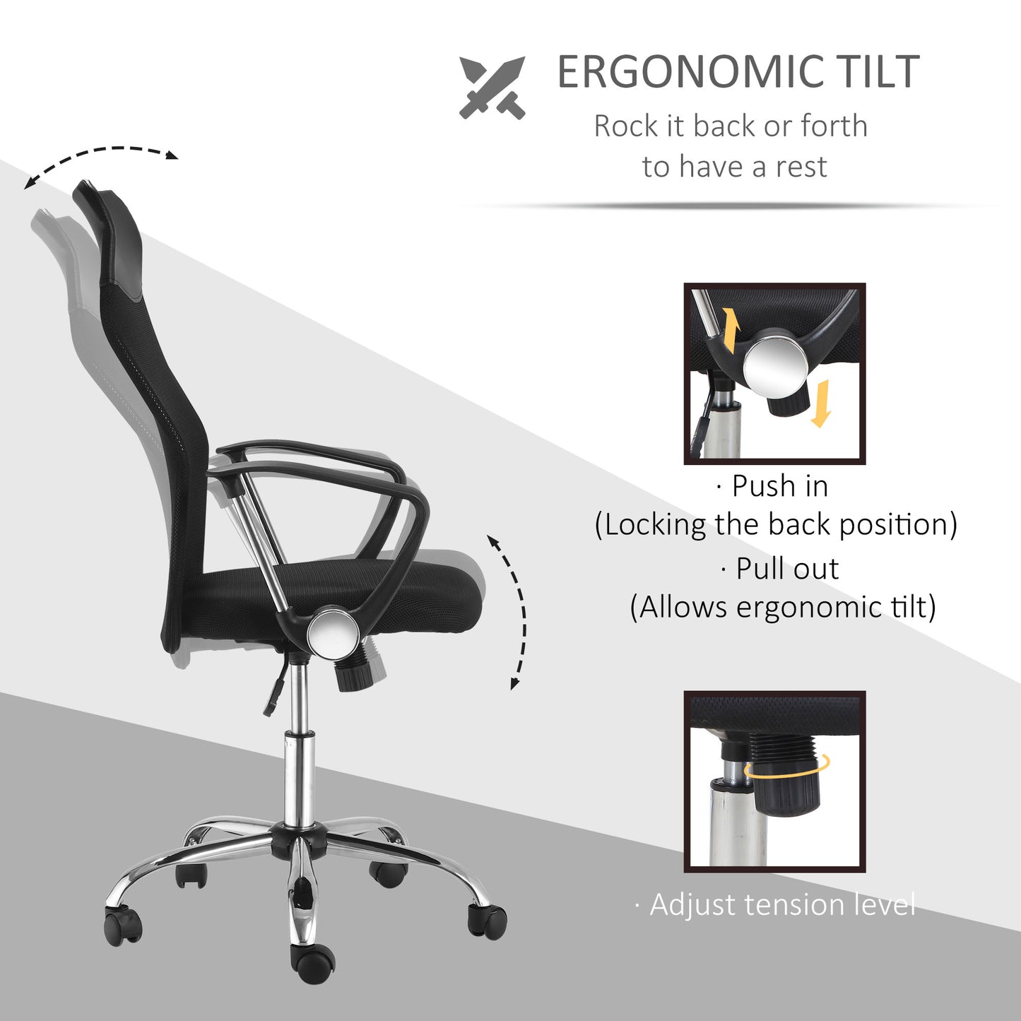 Image for HOMCOM Ergonomic Office Chair Mesh Chair with Adjustable Height Tilt Function Black