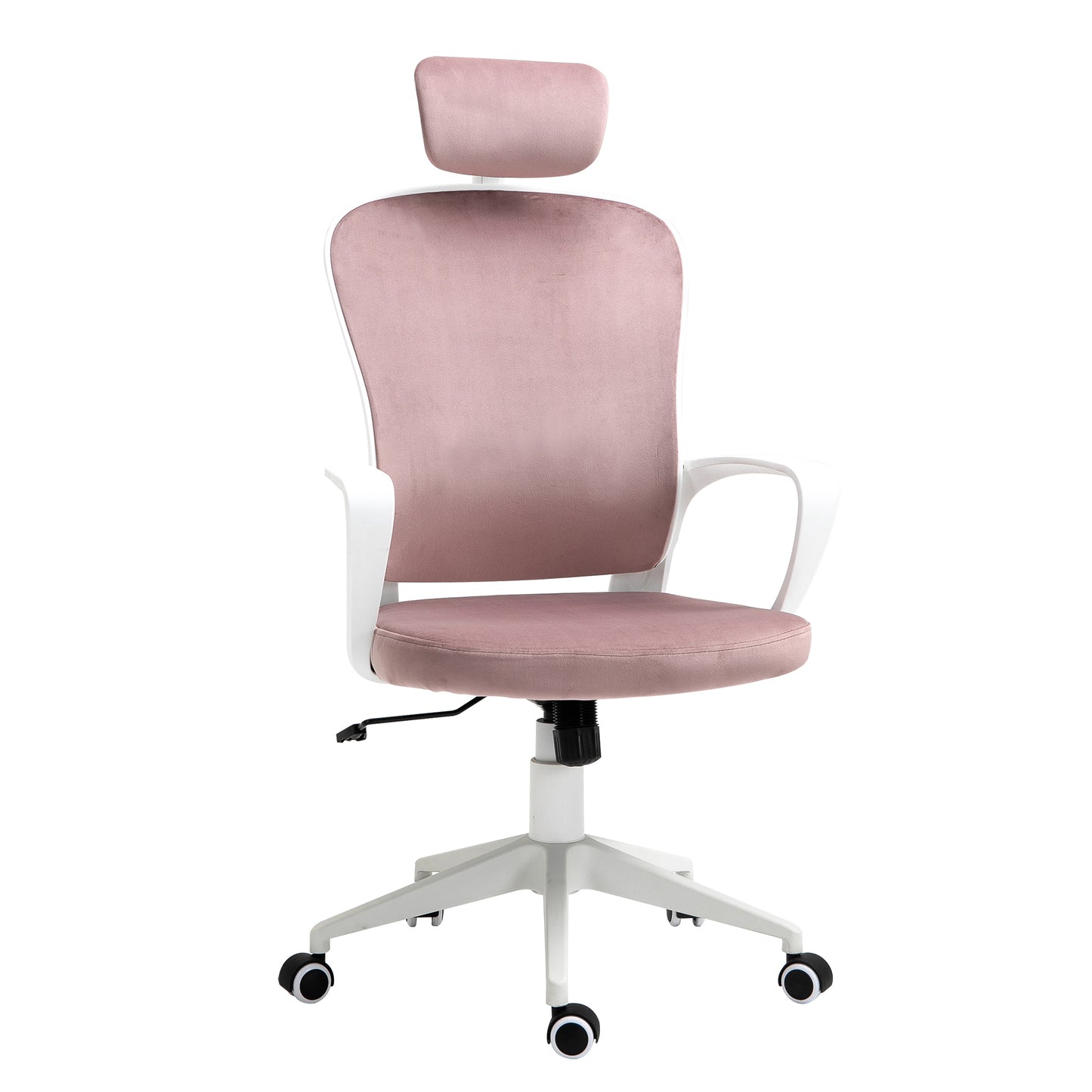 Image for Vinsetto High-Back Office Chair Velvet Style Fabric Computer Home Rocking with Wheels, Rotatable Liftable Headrest, Pink