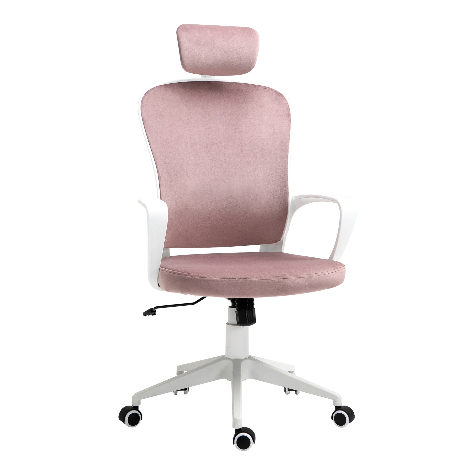 Image for Vinsetto High-Back Office Chair Velvet Style Fabric Computer Home Rocking with Wheels, Rotatable Liftable Headrest, Pink