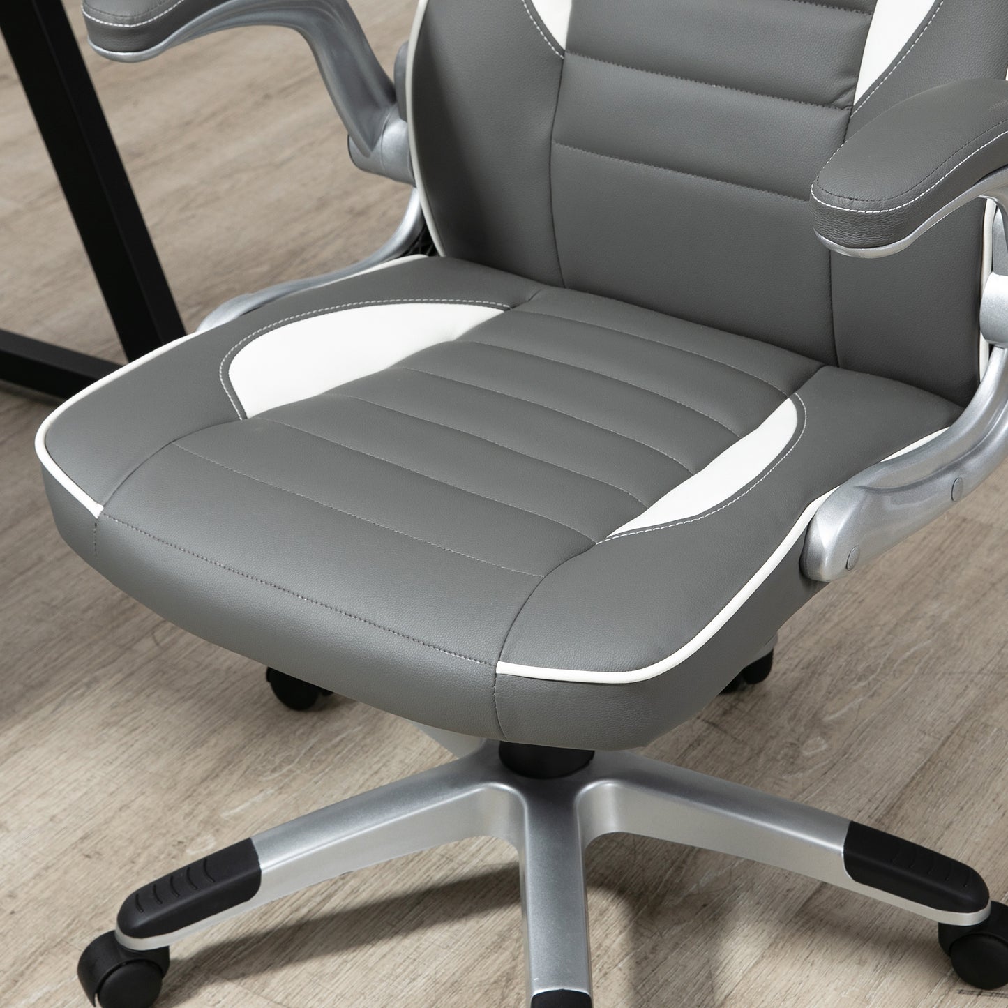 Image for HOMCOM Racing Gaming Chair, PU Leather Computer Desk Chair, Height Adjustable Swivel Chair With Tilt Function and Flip Up Armrests, Grey