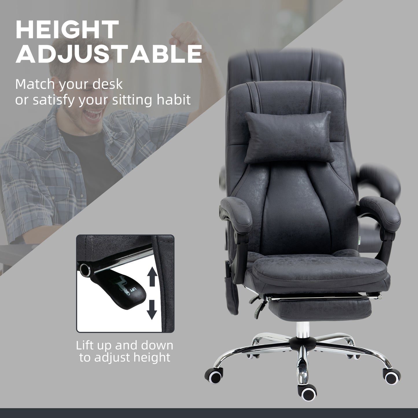 Image for Vinsetto High Back Vibration Massage Office Chair with Headrest, Reclining Computer Chair with Footrest, Swivel Wheels, Remote