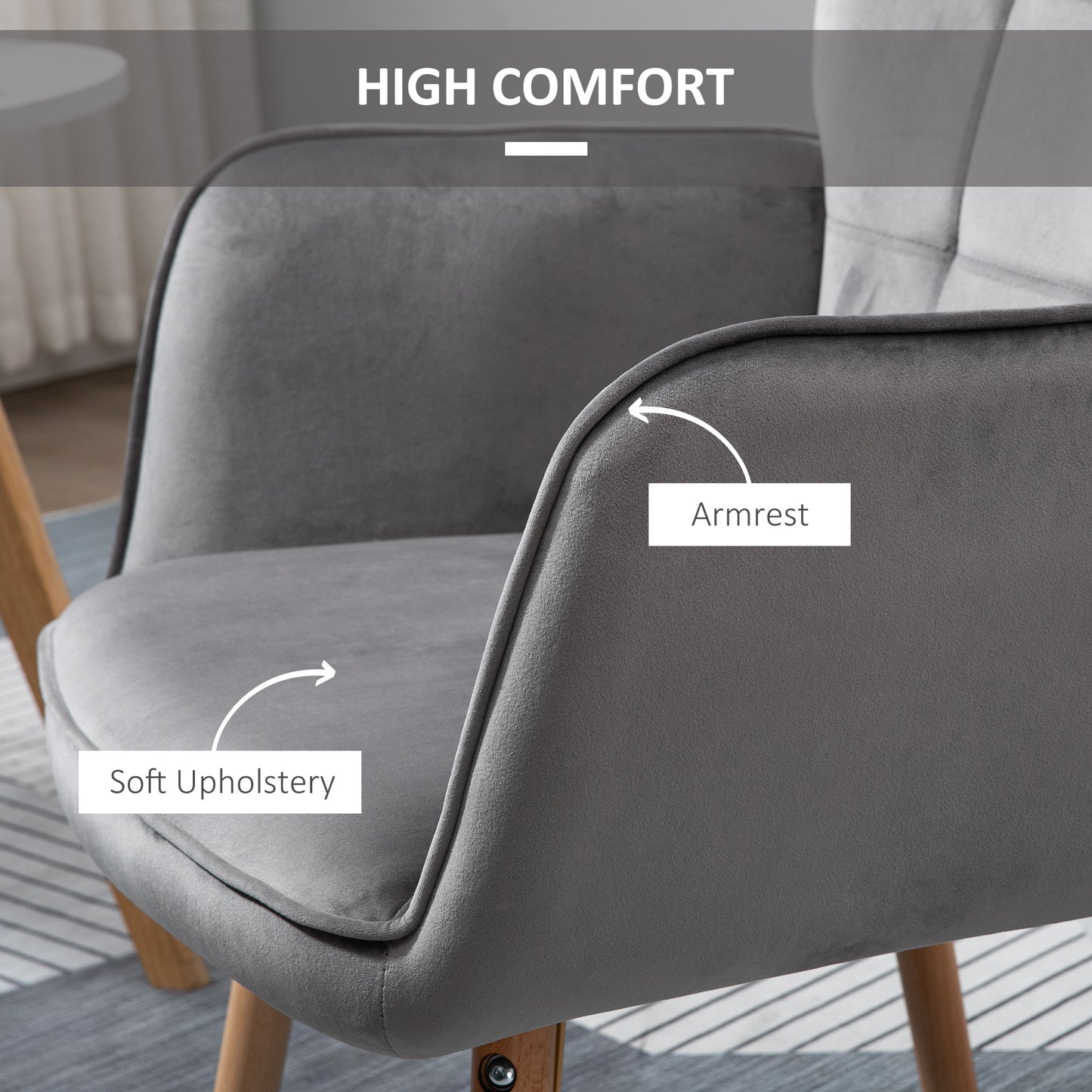 Modern Accent Chair Velvet-Touch Tufted Wingback Armchair Upholstered Leisure Lounge Sofa Club Chair with Wood Legs, Set of 2