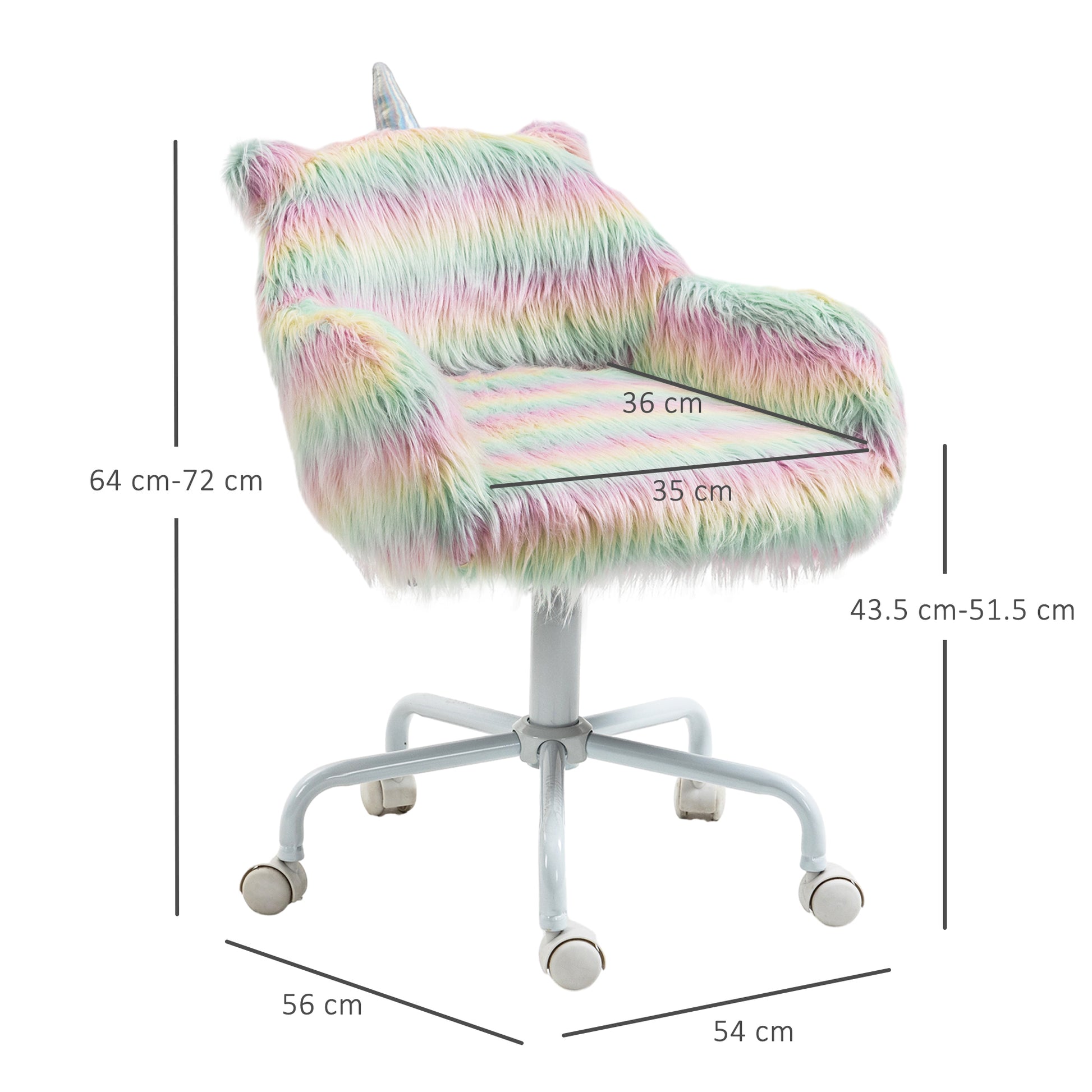 Image for Vinsetto Unicorn Home Office Chair, Height Adjustable Fluffy Desk Chair with Armrests and Swivel Wheels, Colourful