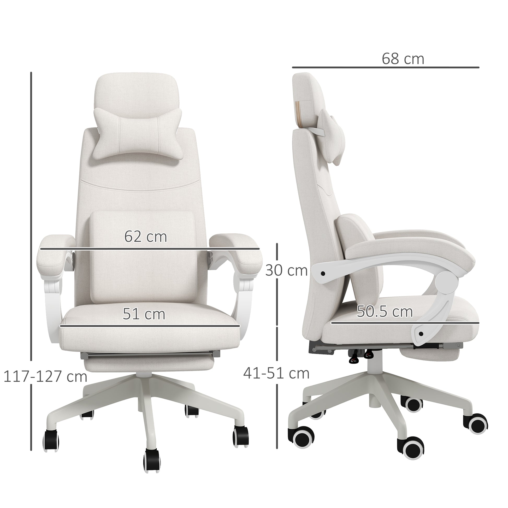 Image for Vinsetto High Back Office Chair Reclining Computer Chair with Footrest Lumbar Support Adjustable Height Swivel Wheels White