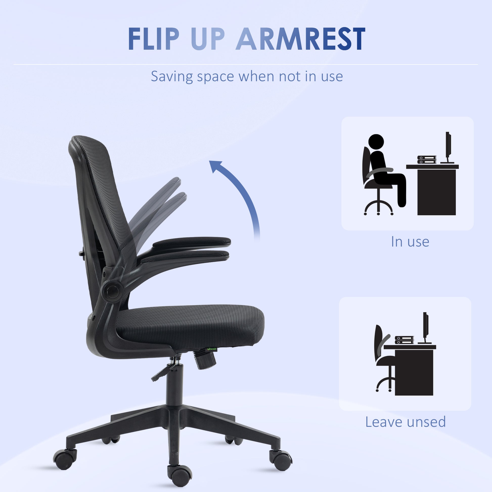 Image for Vinsetto Mesh Office Chair with Flip-up Armrests, Ergonomic Computer Desk Chair with Lumbar Support and Swivel Wheels, Black