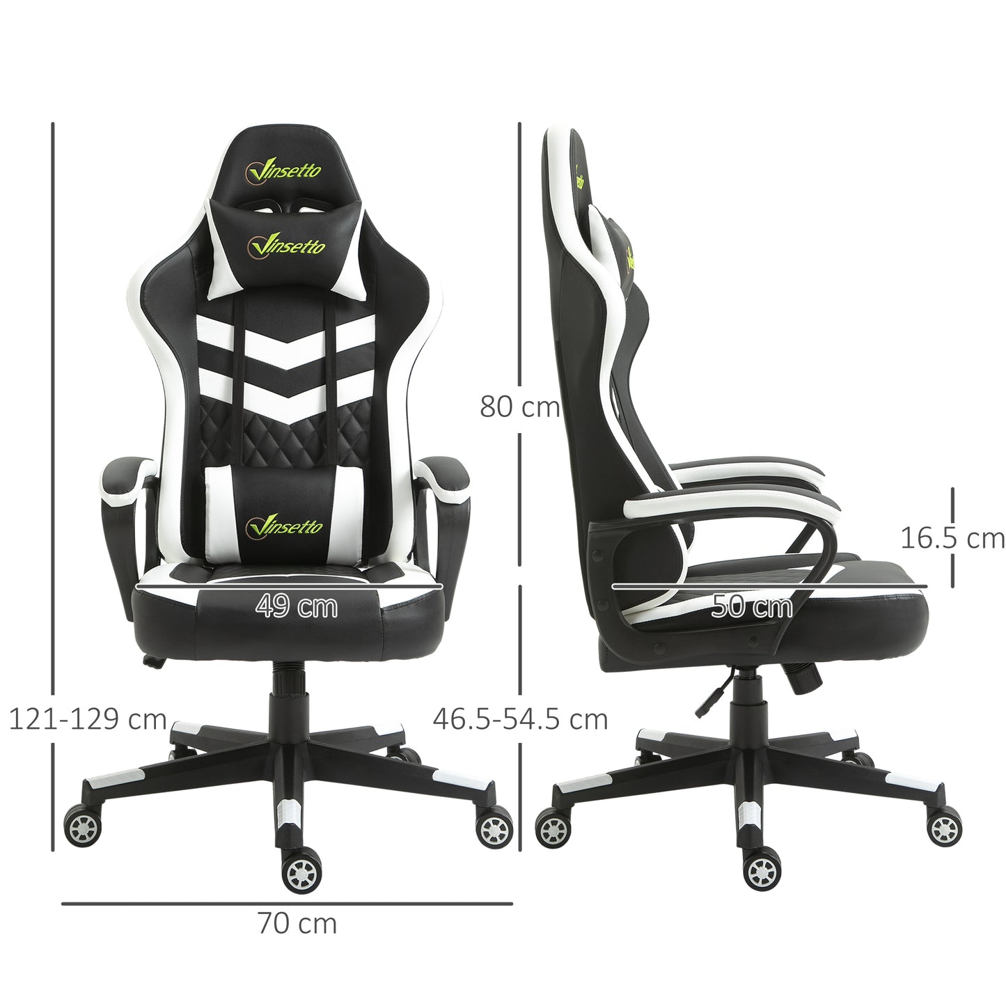 Image for Vinsetto Racing Gaming Chair with Lumbar Support, Headrest, Swivel Wheel, PVC Leather Gamer Desk Chair for Home Office, Black White