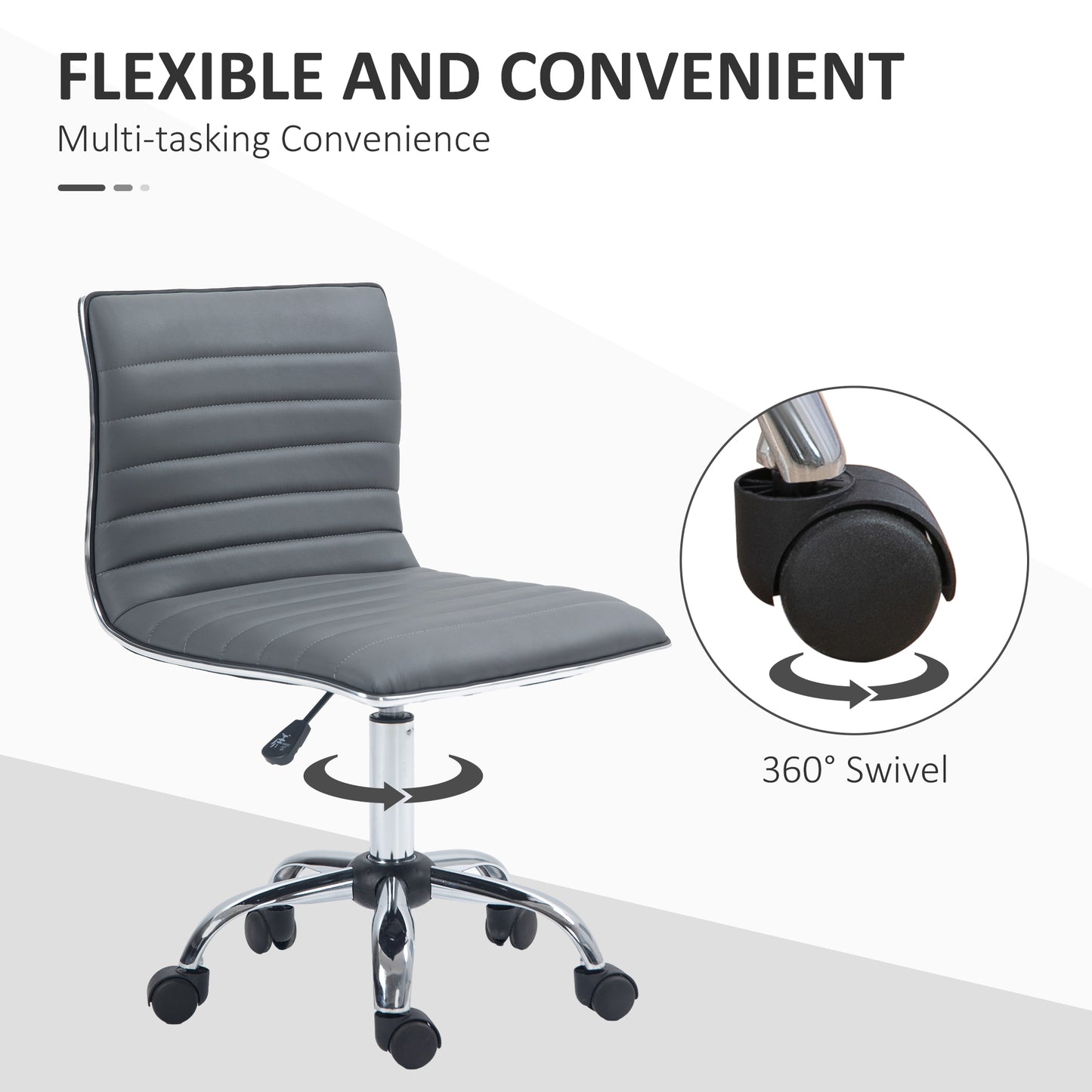 Image for Vinsetto Adjustable Swivel Office Chair with Armless Mid-Back in PU Leather and Chrome Base - Dark Grey