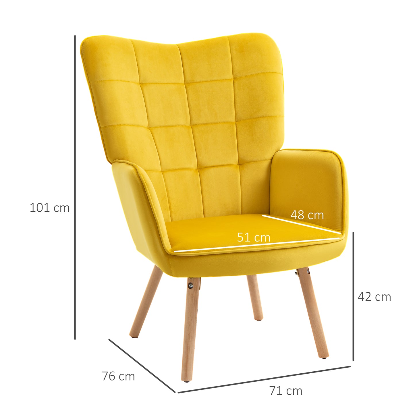 Modern Accent Chair Velvet-Touch Tufted Wingback Armchair Upholstered Leisure Lounge Sofa Club Chair with Wood Legs, Set of 2