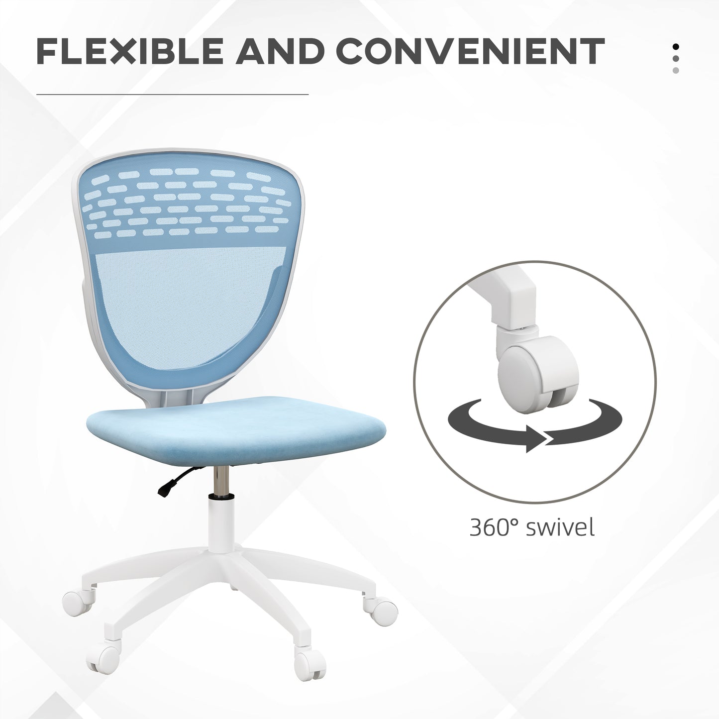 Image for Vinsetto Armless Desk Chair, Mesh Office Chair, Height Adjustable with Swivel Wheels, Blue