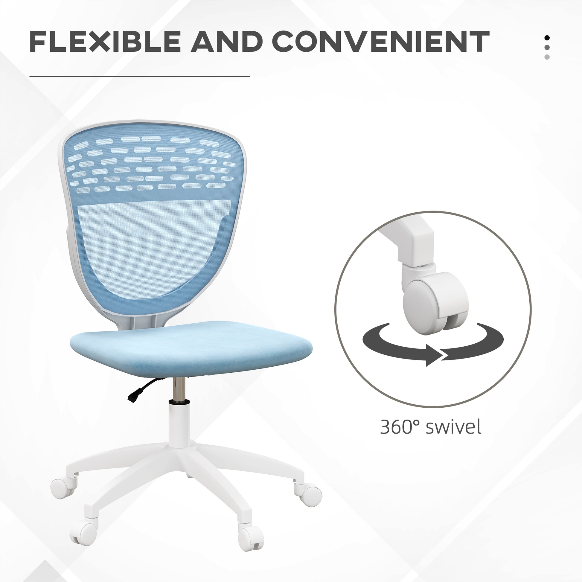 Image for Vinsetto Armless Desk Chair, Mesh Office Chair, Height Adjustable with Swivel Wheels, Blue