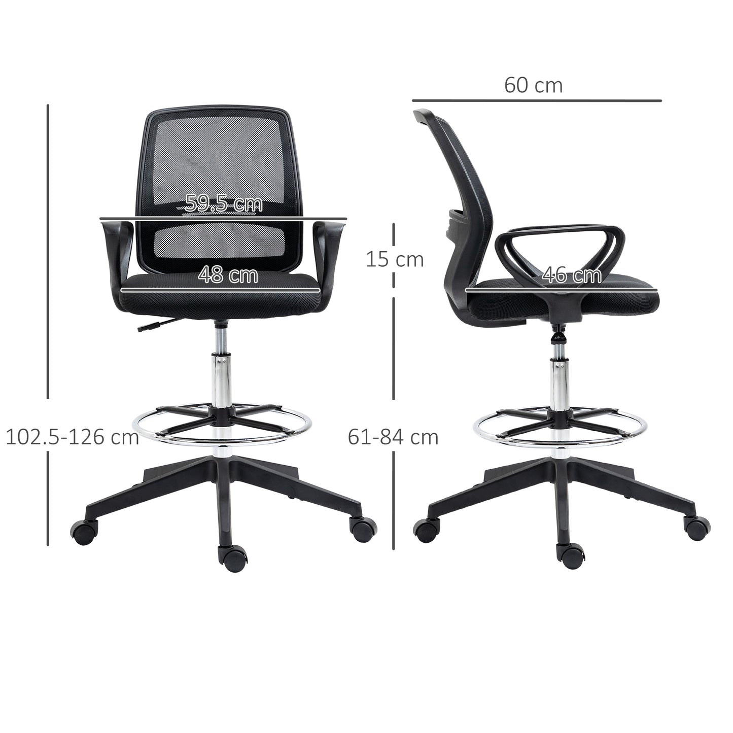 Image for Vinsetto Ergonomic Mesh Back Draughtsman Chairs Tall Office Chair with Adjustable Height and Footrest 360° Swivel, Set of 5