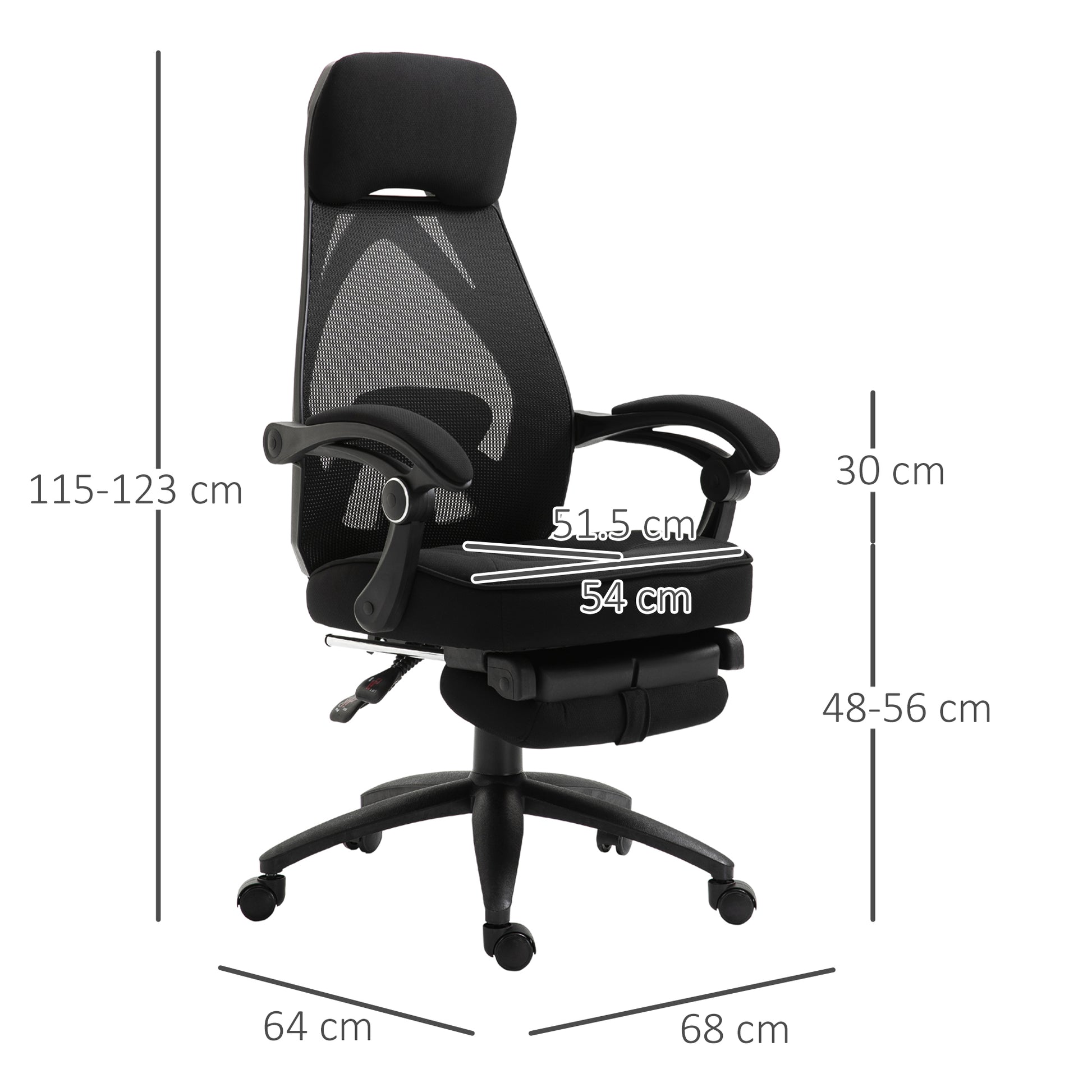 Image for Vinsetto Mesh Office Chair with Footrest for Home Office Lunch Break Recliner High Back Adjustable Height with Headrest, Black