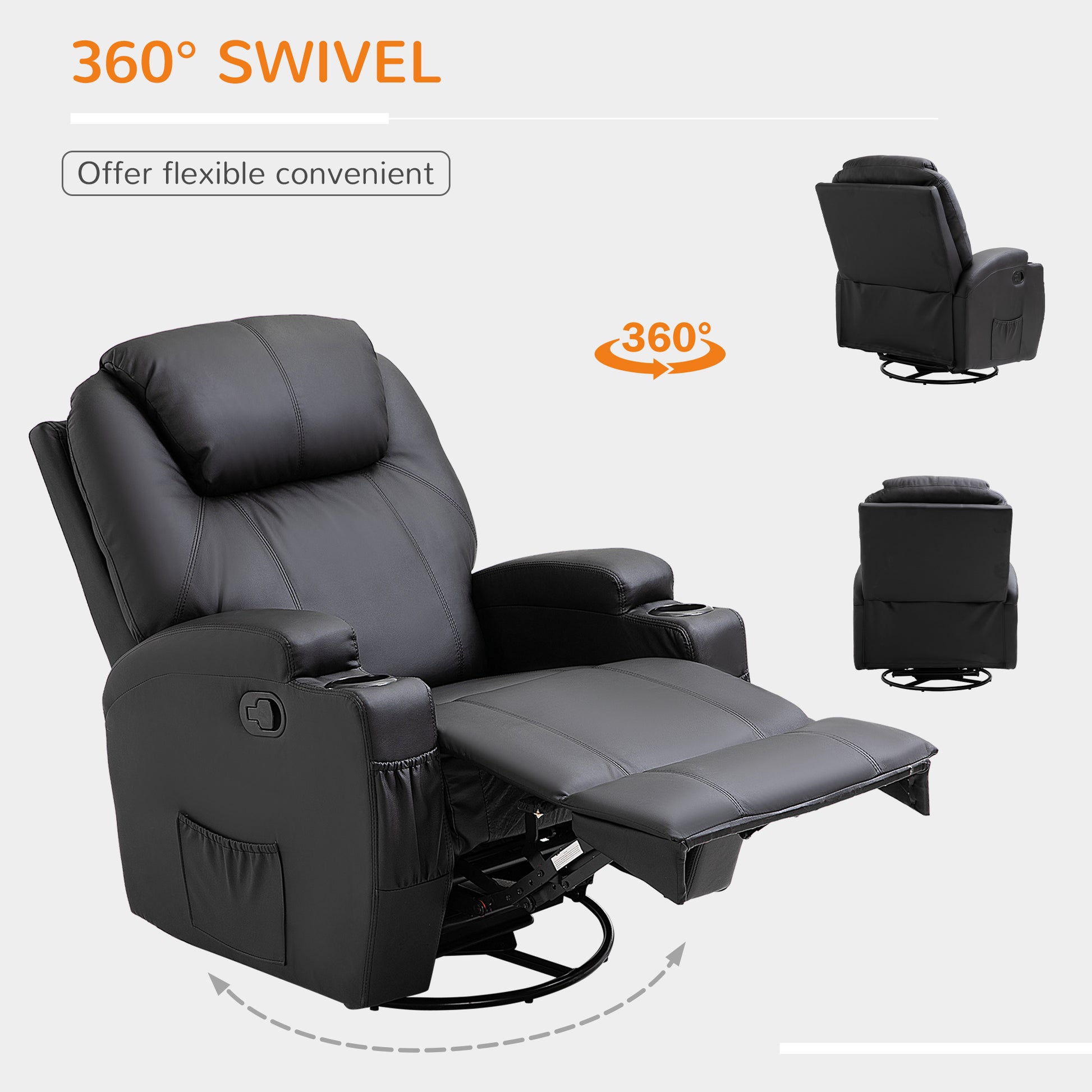 Image for HOMCOM Recliner Sofa Chair PU Leather Armchair Cinema Massage Chair Swivel Nursing Gaming Chair Black