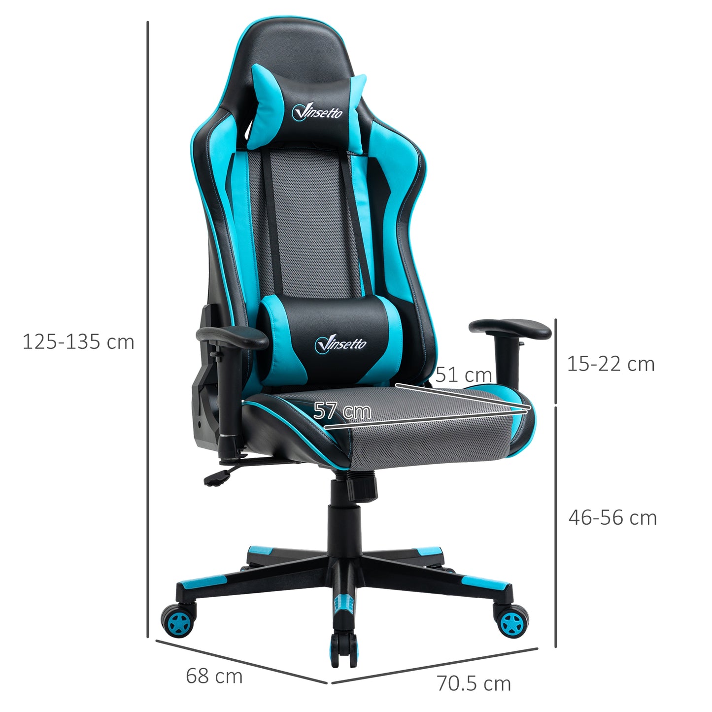 Image for Vinsetto Gaming Chair Racing Style Ergonomic Office Chair High Back Computer Desk Chair Adjustable Height Swivel Recliner with Headrest Sky Blue