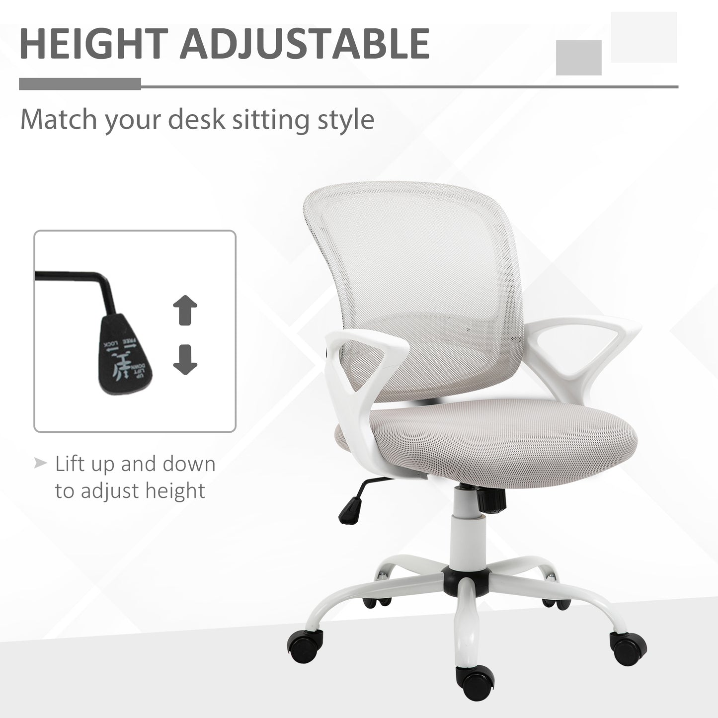 Image for Vinsetto Office Chair Mesh Swivel Desk Chair with Lumbar Back Support Adjustable Height Armrests Grey