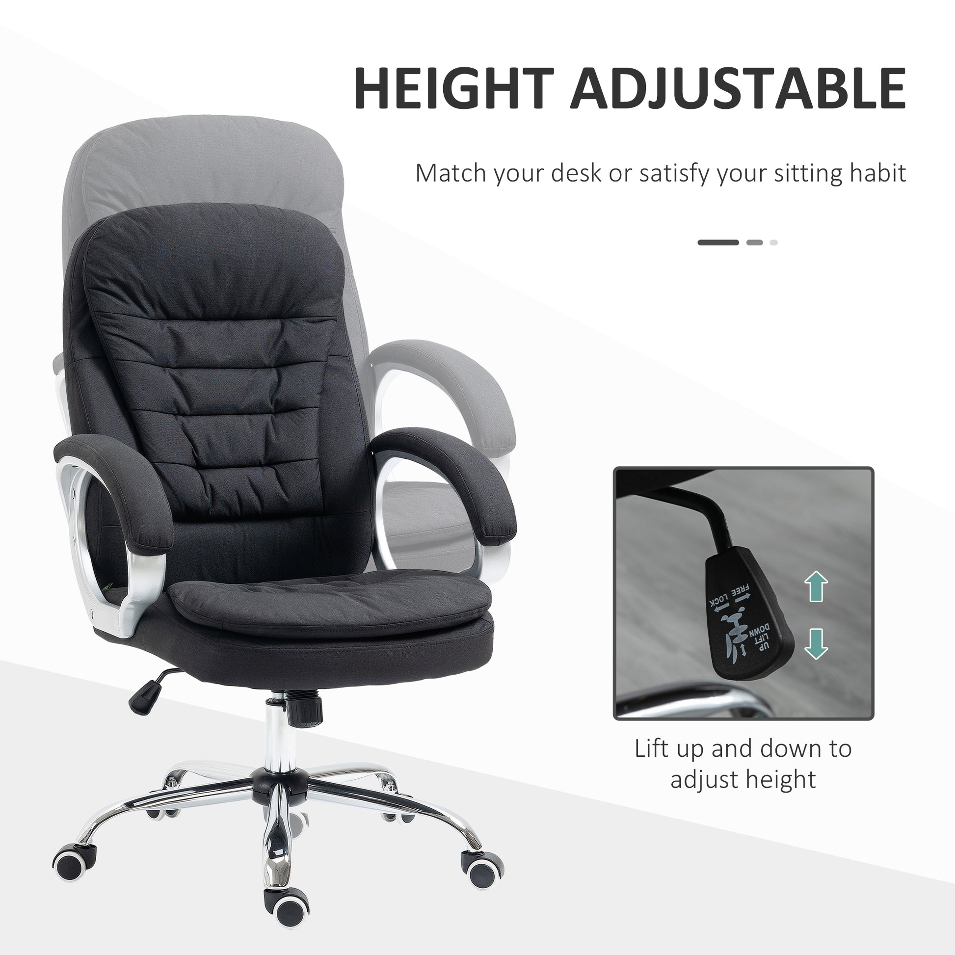 Image for Vinsetto Ergonomic Office Chair Task Chair for Home with Arm, Swivel Wheels, Linen Fabric, Black