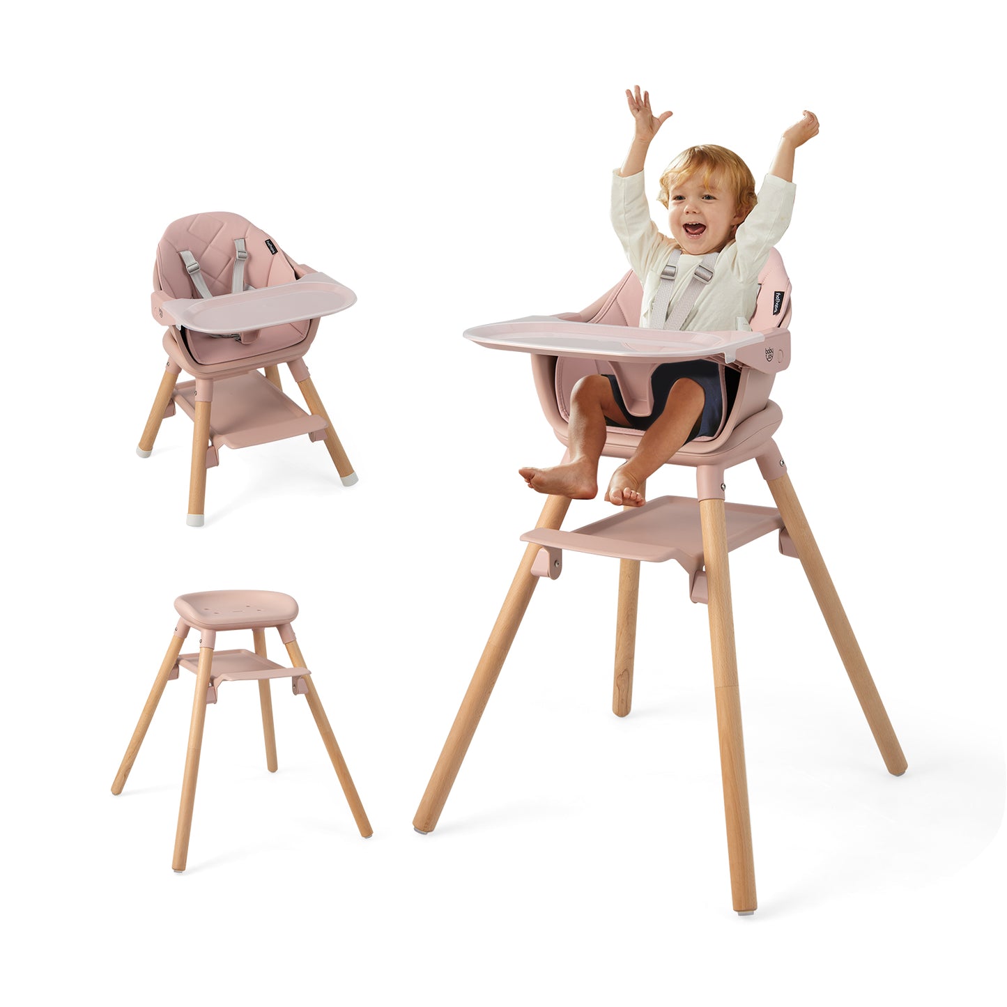 6-in-1 Convertible Baby Highchair with Safe Tray-White