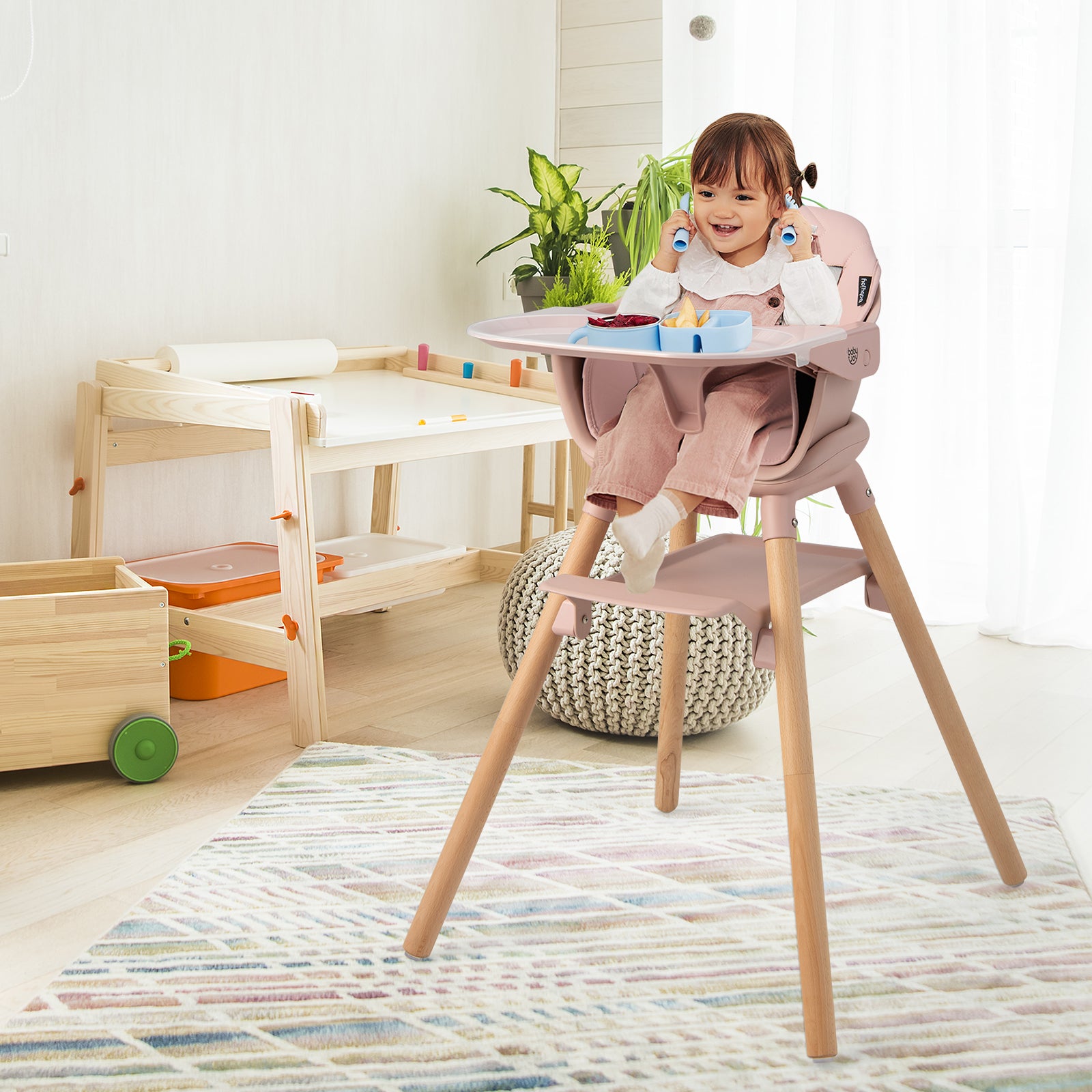 6-in-1 Convertible Baby Highchair with Safe Tray-White