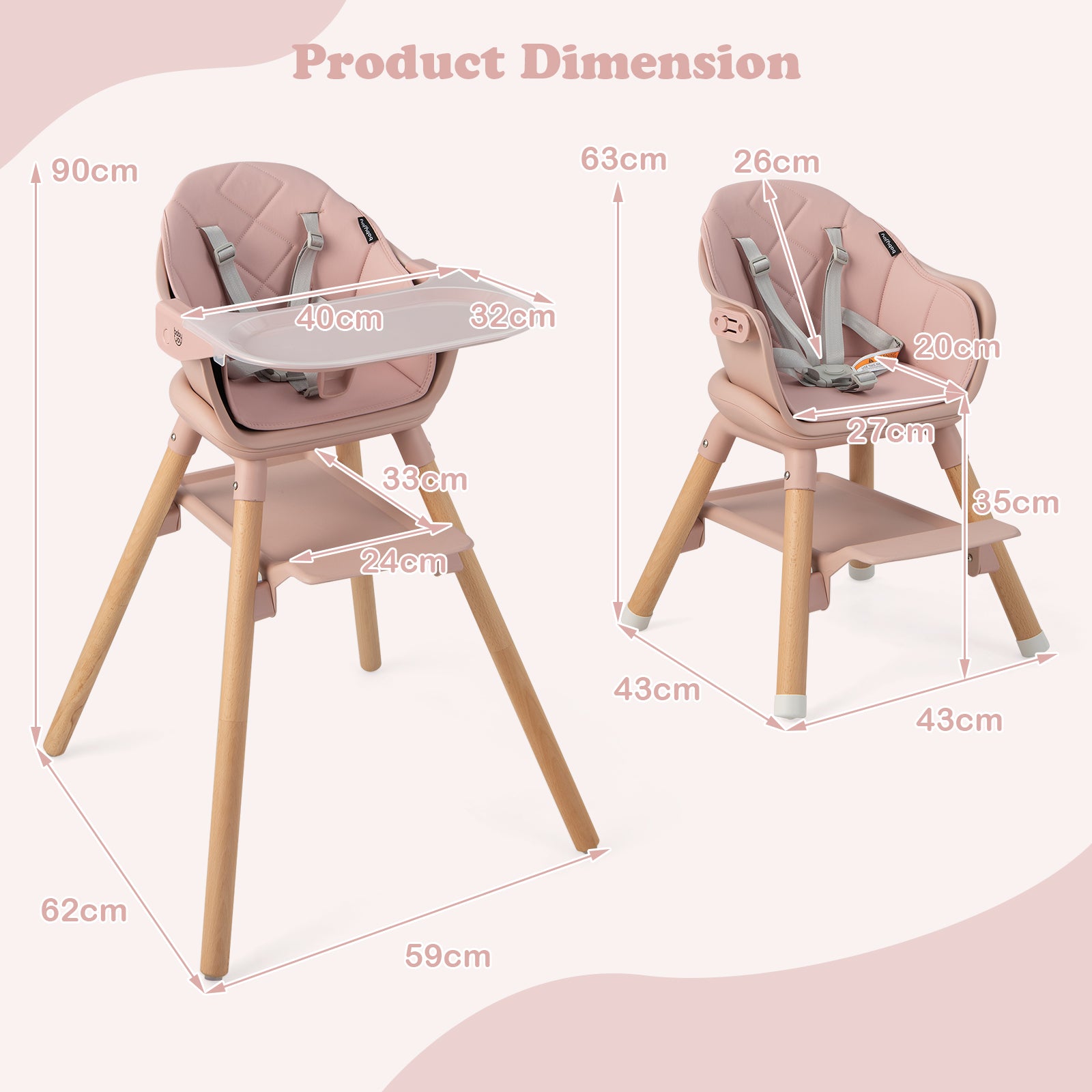 6-in-1 Convertible Baby Highchair with Safe Tray-White