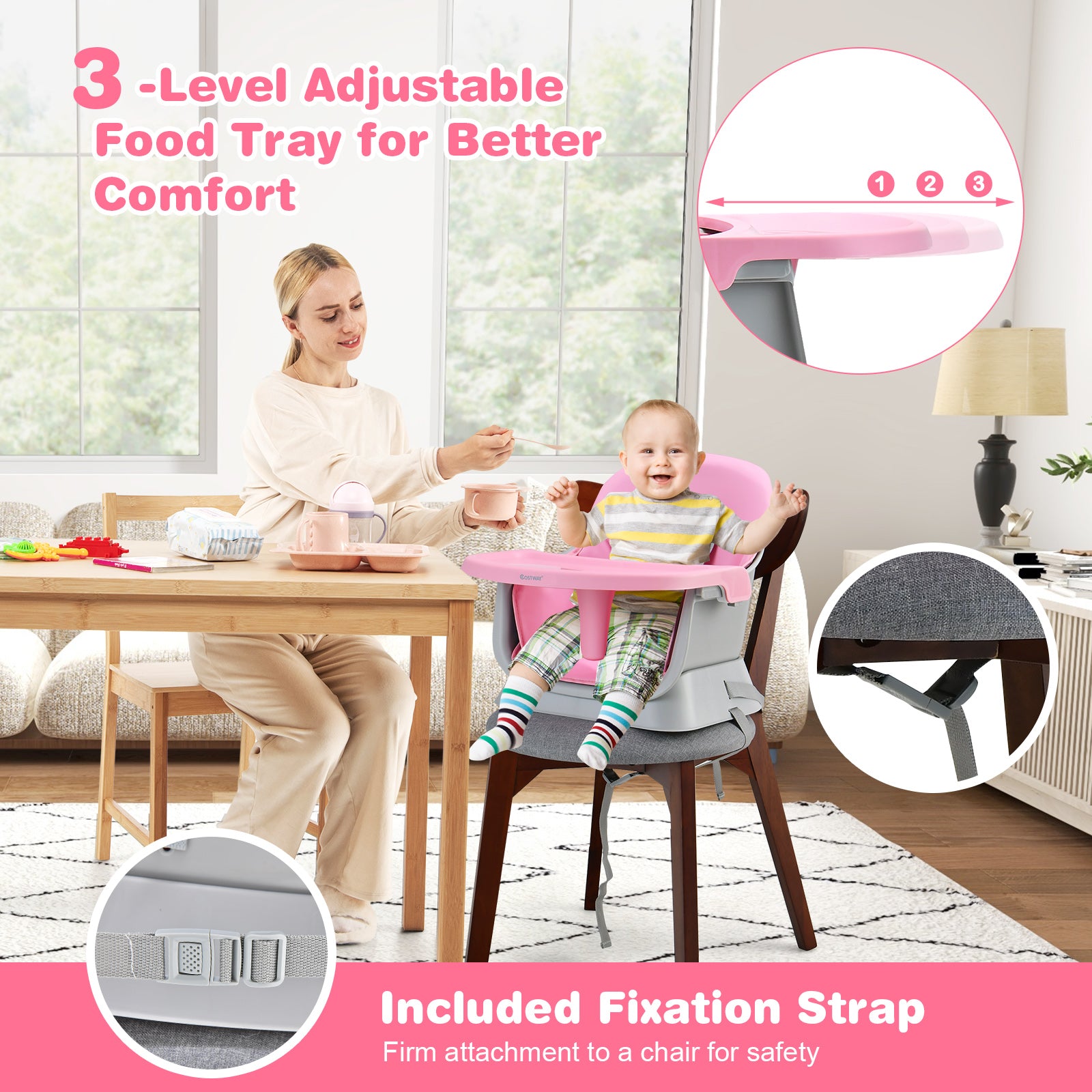 6-in-1 Baby High Chair with 5-Point Harness and Removable Tray - ChairwayUK