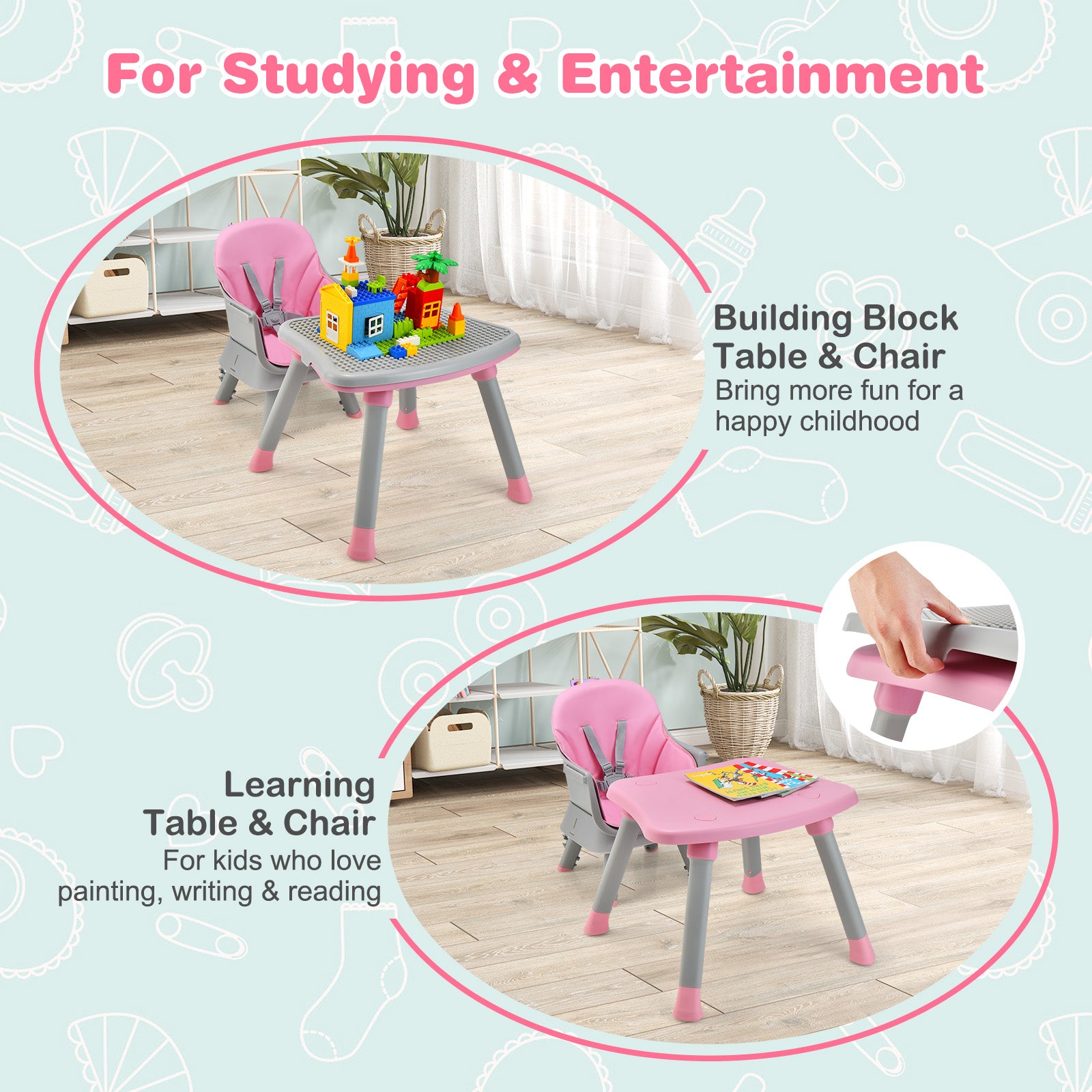 6-in-1 Baby High Chair with 5-Point Harness and Removable Tray - ChairwayUK
