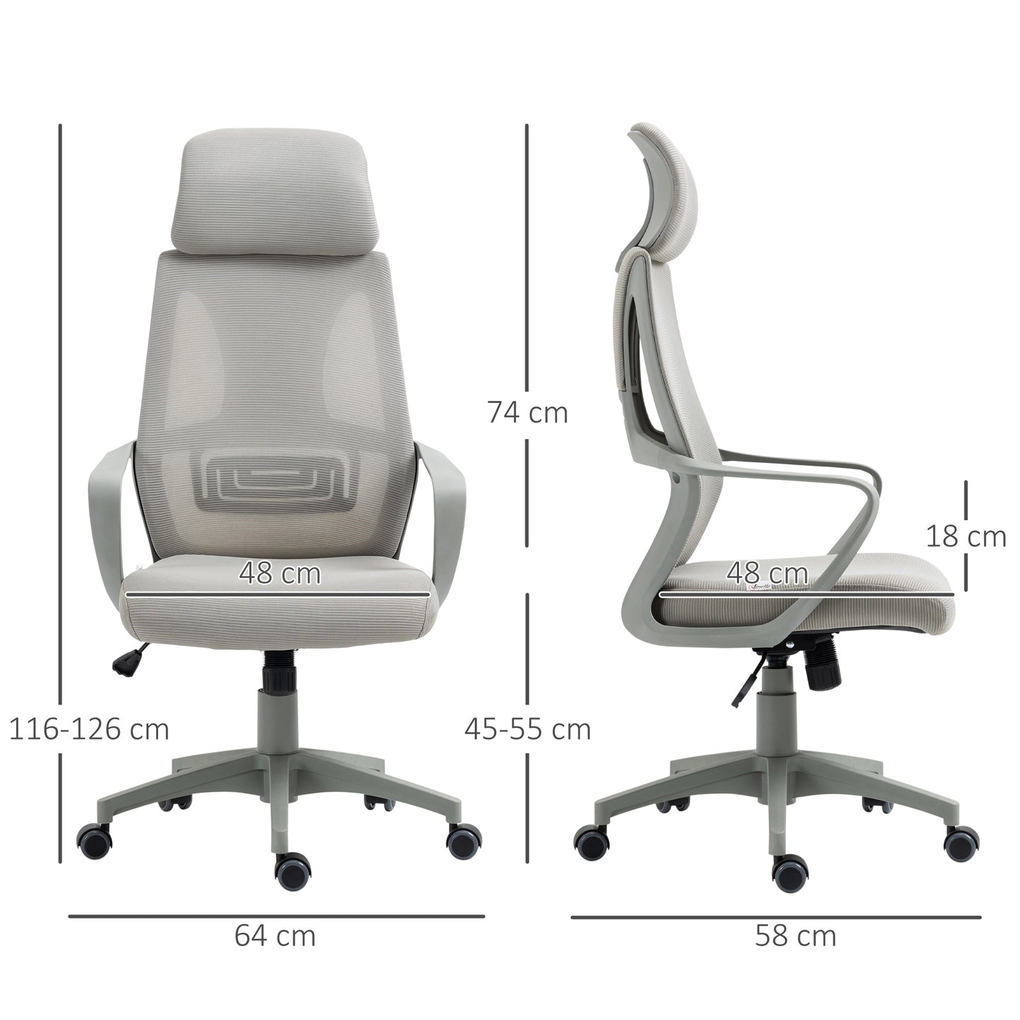 Image for Vinsetto Ergonomic Office Chair w/ Wheel, High Mesh Back, Adjustable Height Home Office Chair - Grey