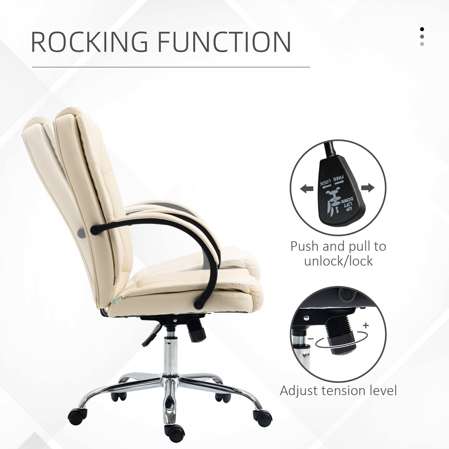 Image for Vinsetto High Back Swivel Chair, PU Leather Executive Office Chair with Padded Armrests, Adjustable Height, Tilt Function, Beige