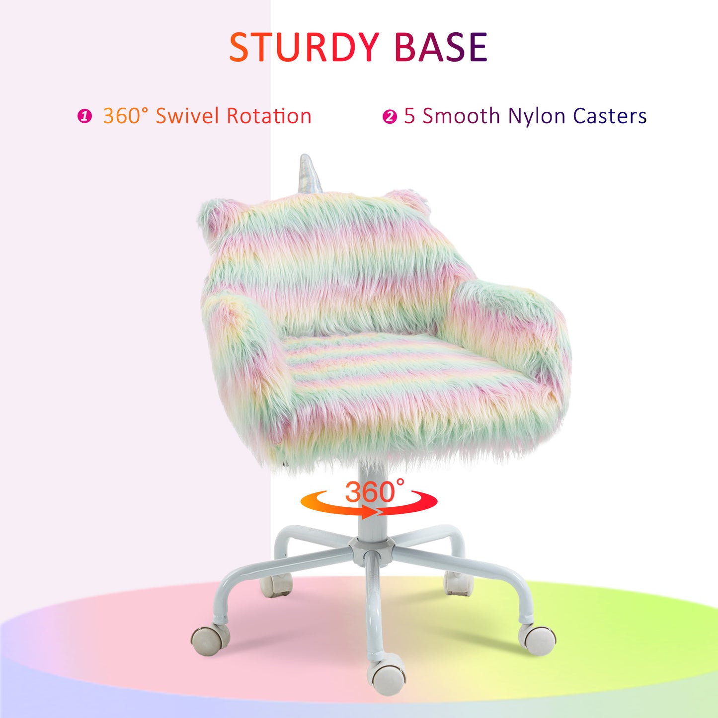 Image for Vinsetto Unicorn Home Office Chair, Height Adjustable Fluffy Desk Chair with Armrests and Swivel Wheels, Colourful