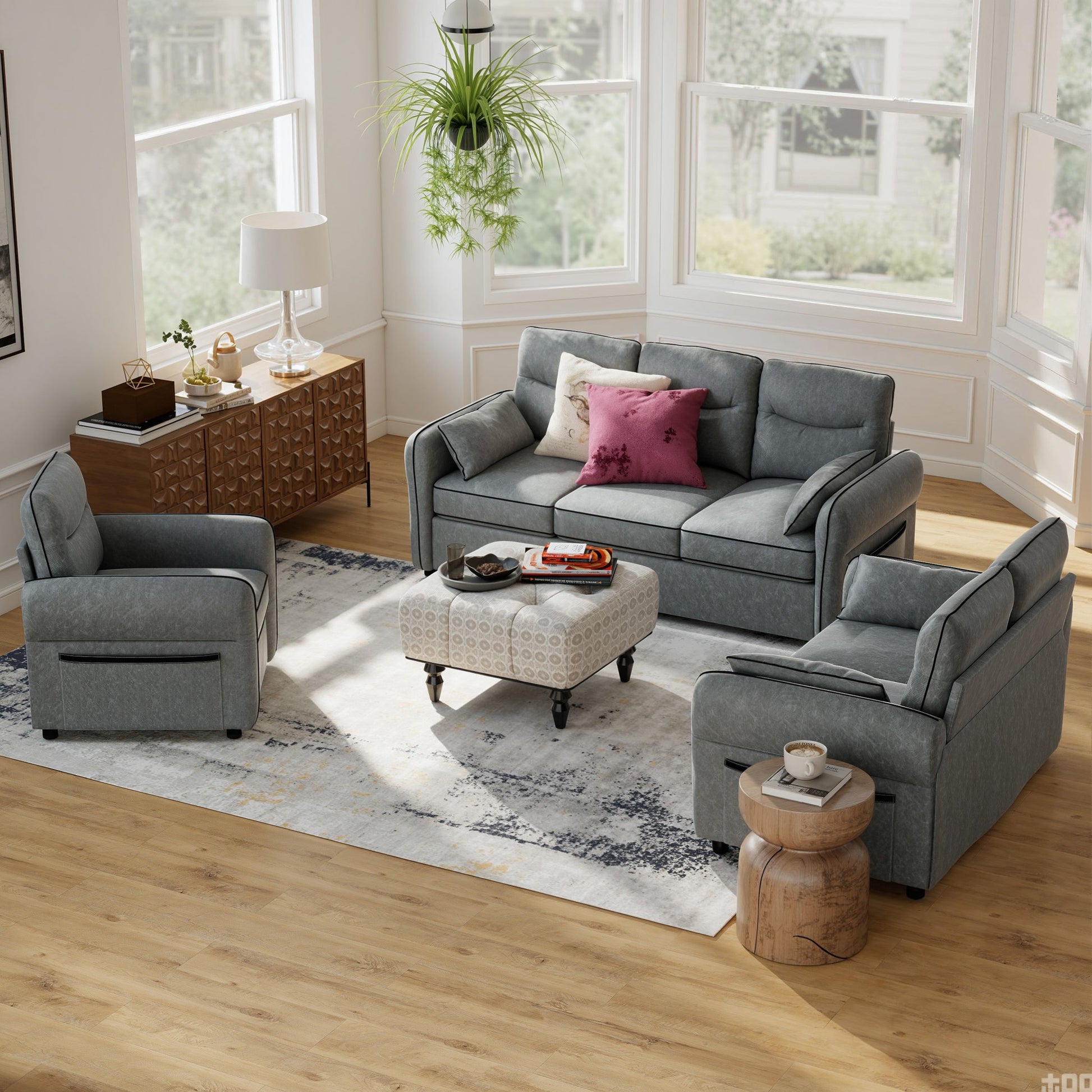 Accent Chair, Faux Leather Armchair - Grey_Lifestyle