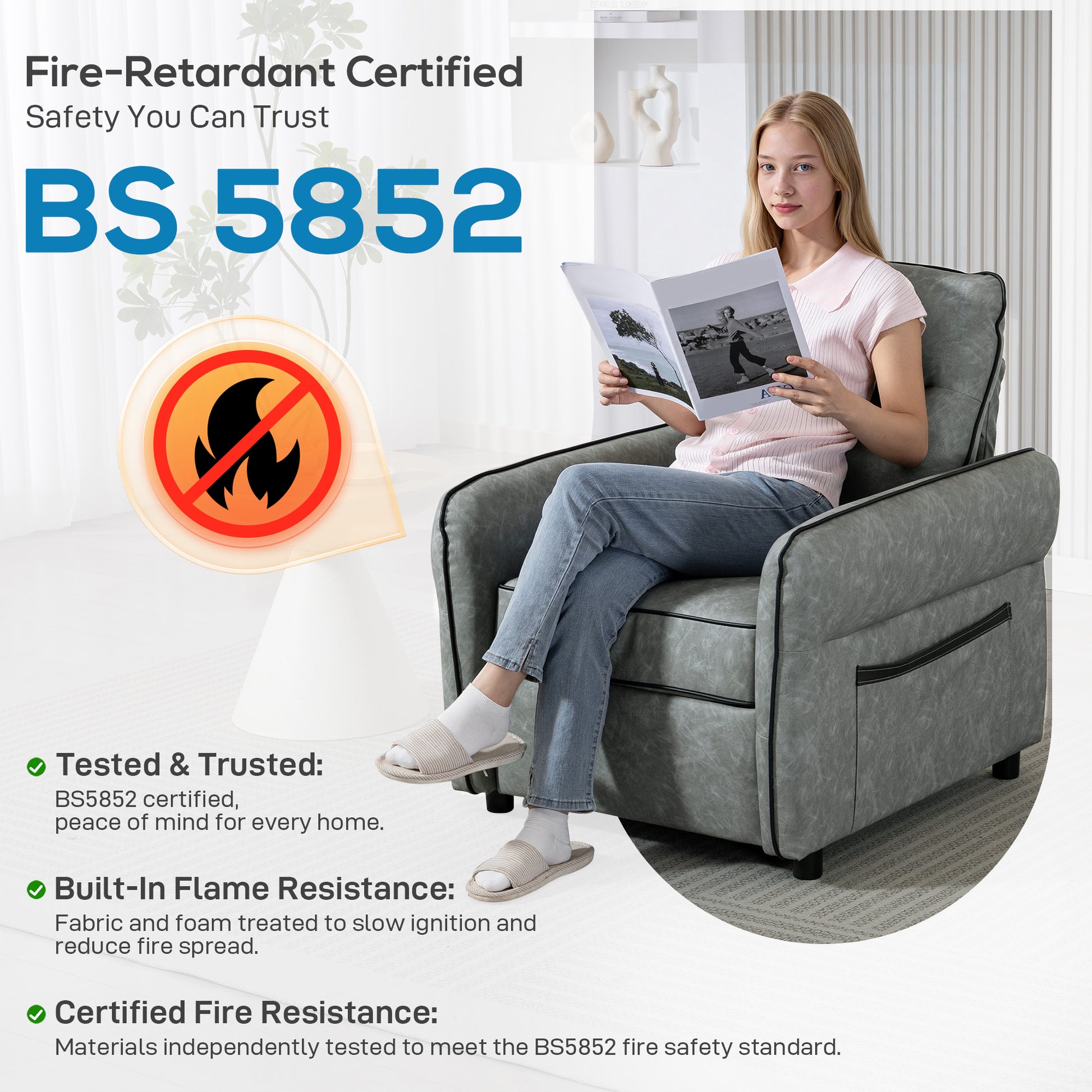 Accent Chair, Faux Leather Armchair - Grey_certified