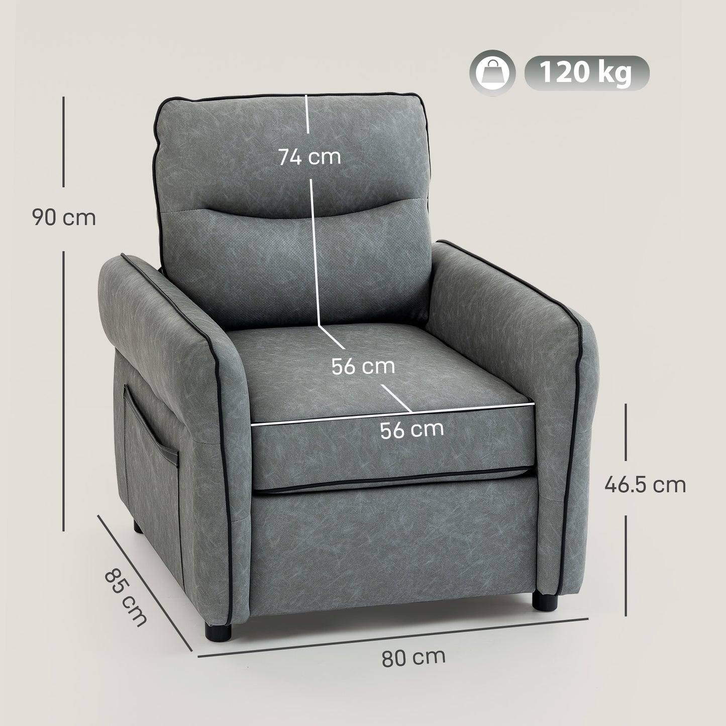 Accent Chair, Faux Leather Armchair - Grey_side_Dimensions_Weight
