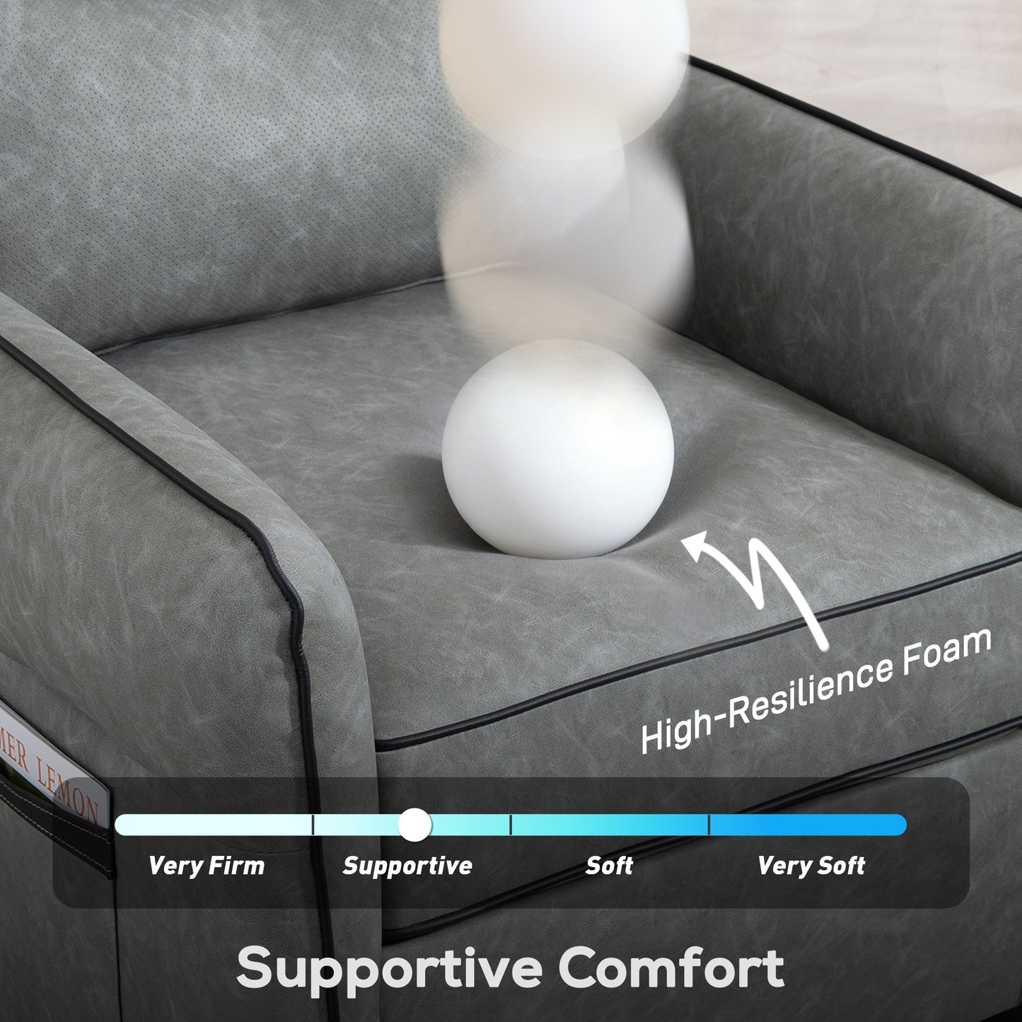 Accent Chair, Faux Leather Armchair - Grey_side_HighResilience