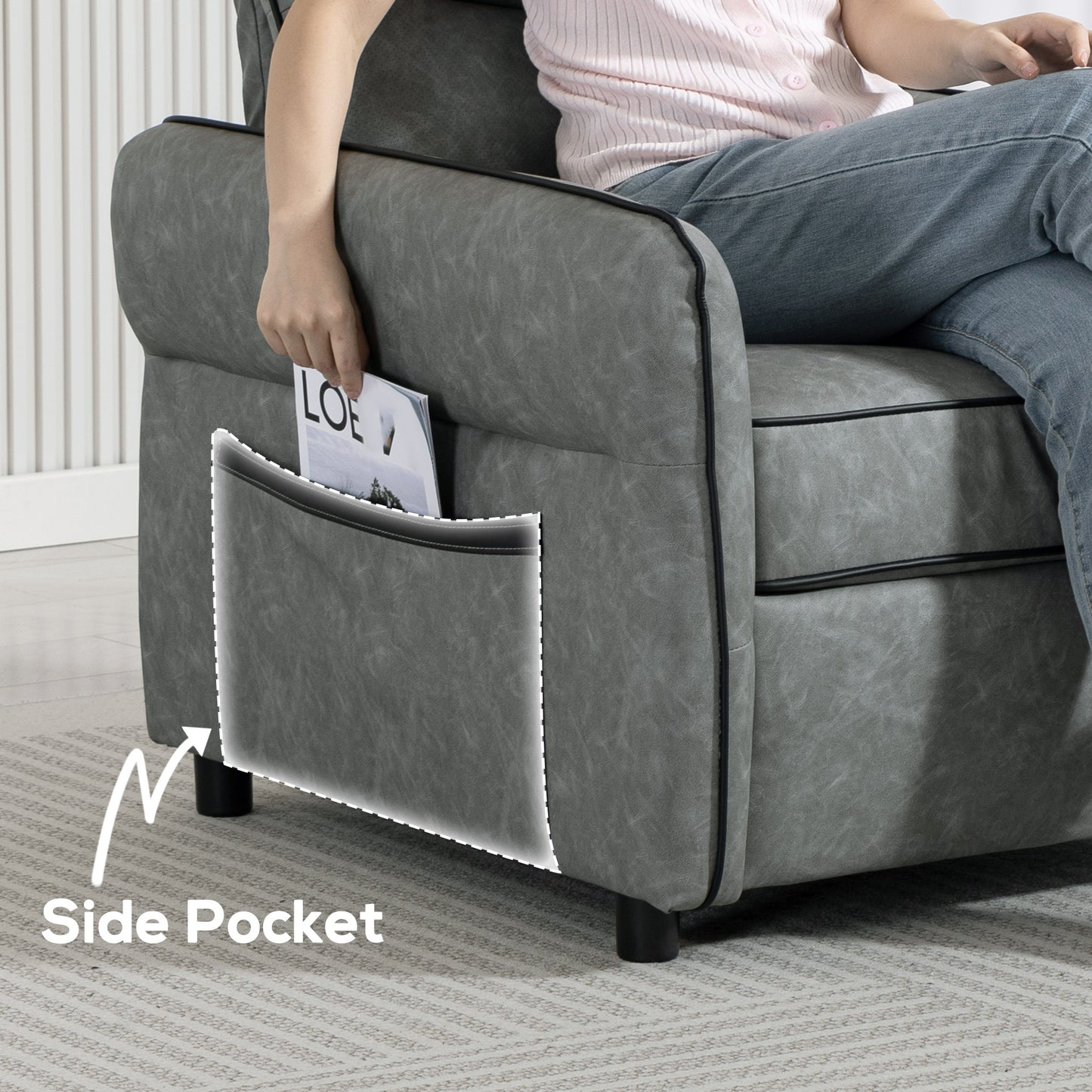 Accent Chair, Faux Leather Armchair - Grey_side_Pocket