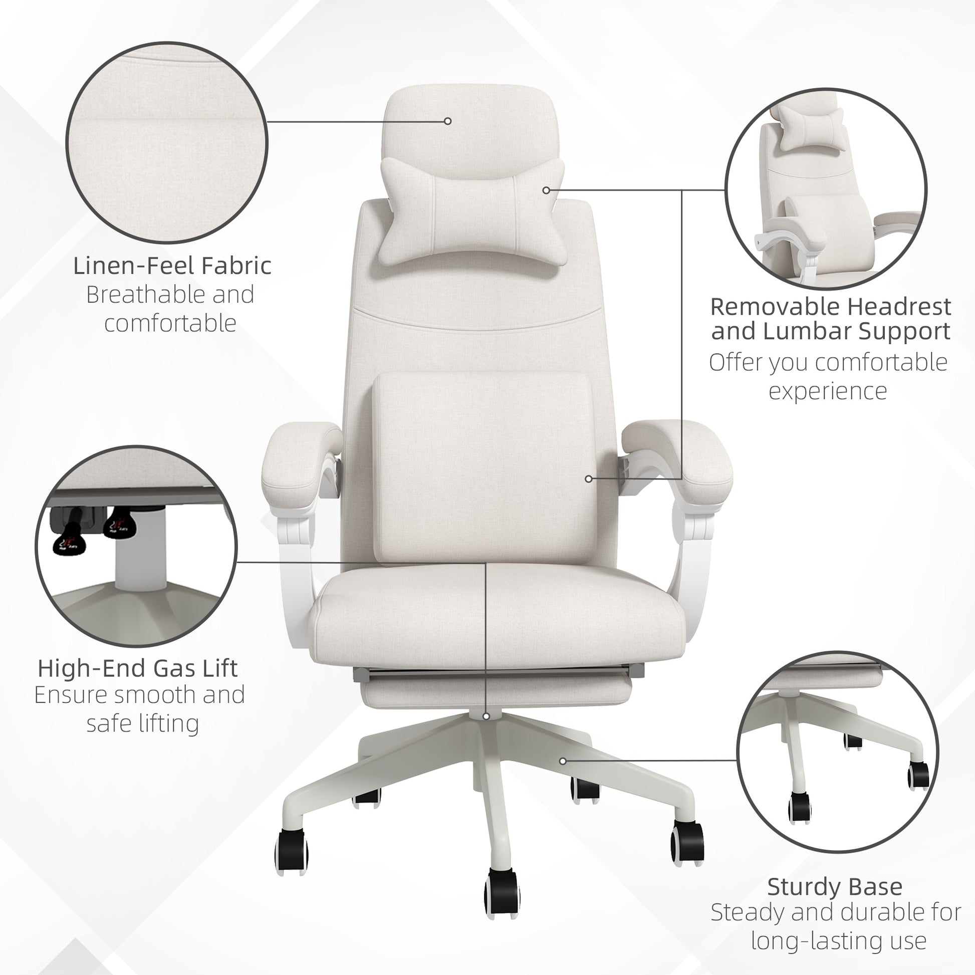 Image for Vinsetto High Back Office Chair Reclining Computer Chair with Footrest Lumbar Support Adjustable Height Swivel Wheels White